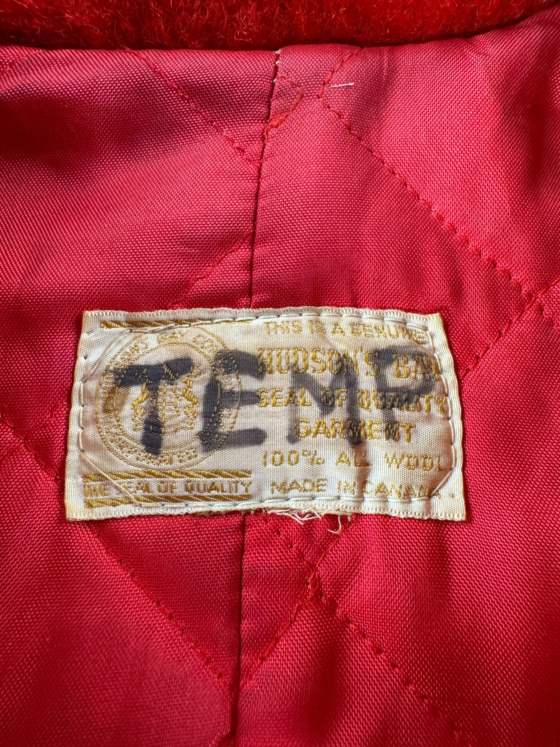 Label on Vintage Hudson's Bay Wool Striped Coat SZ M
