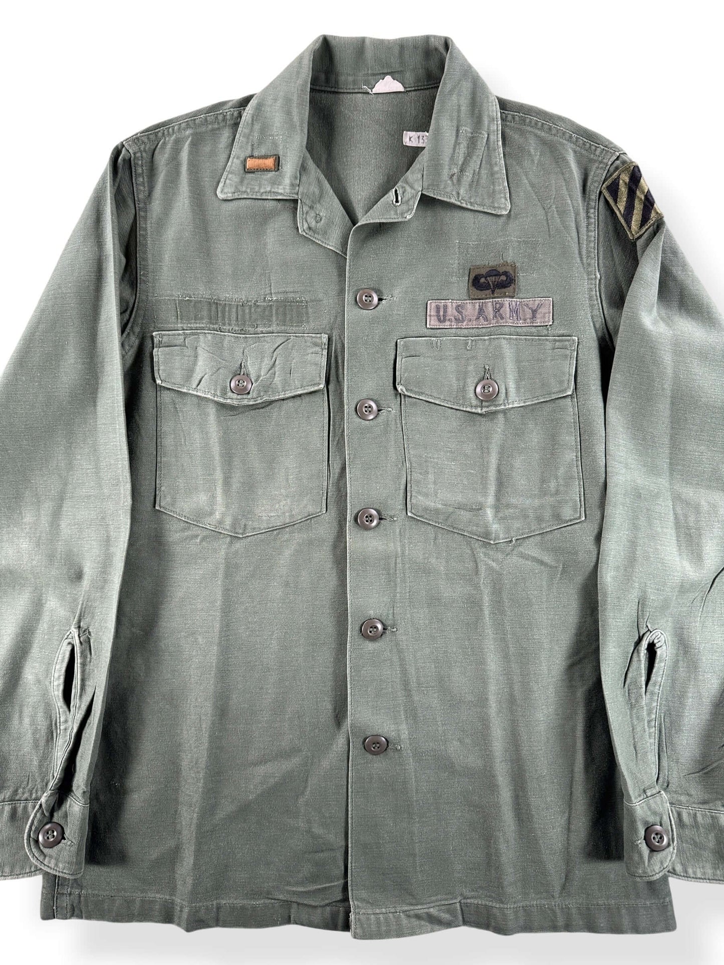 Front Close Up of Vintage 70s OG-107 Button Up Shirt SZ M