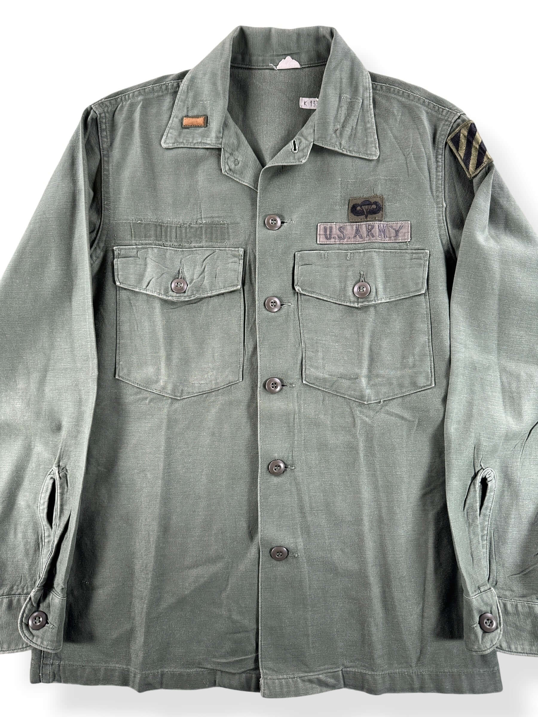 Front Close Up of Vintage 70s OG-107 Button Up Shirt SZ M
