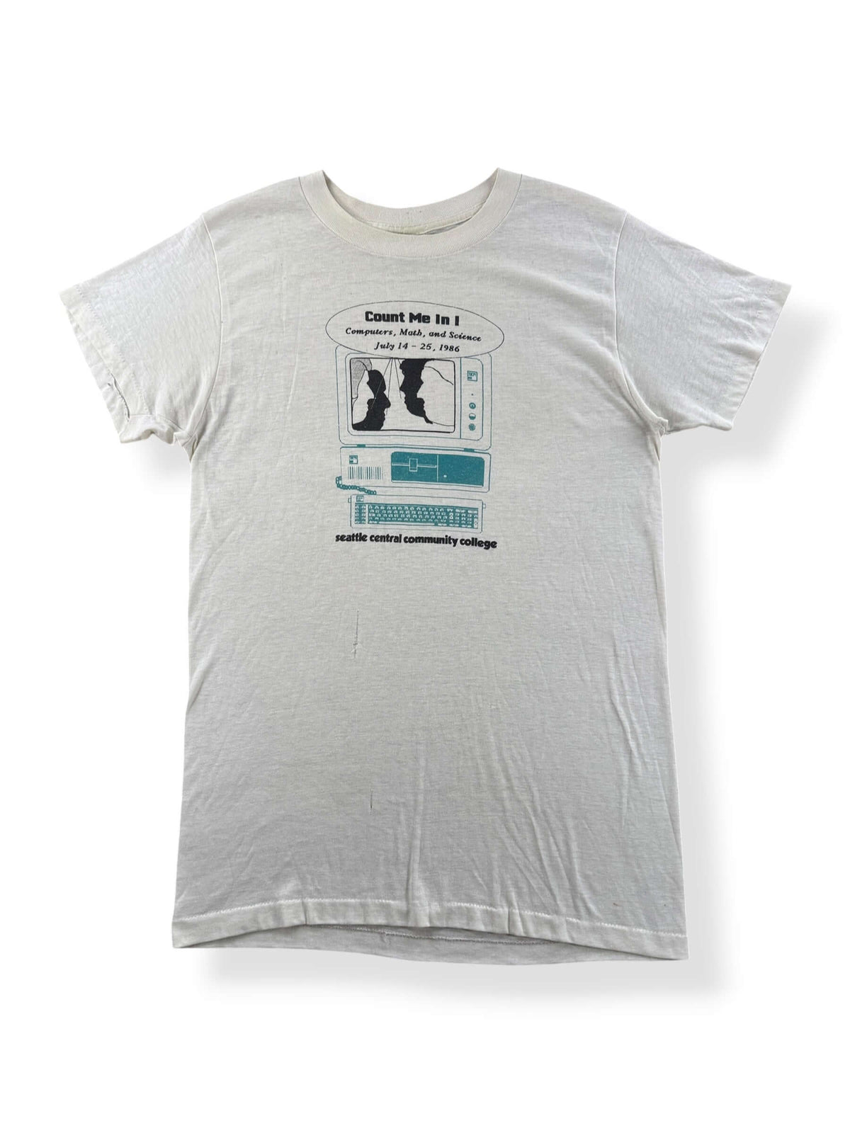 Front of Vintage Seattle College Computer Tee SZ L (Fits S)