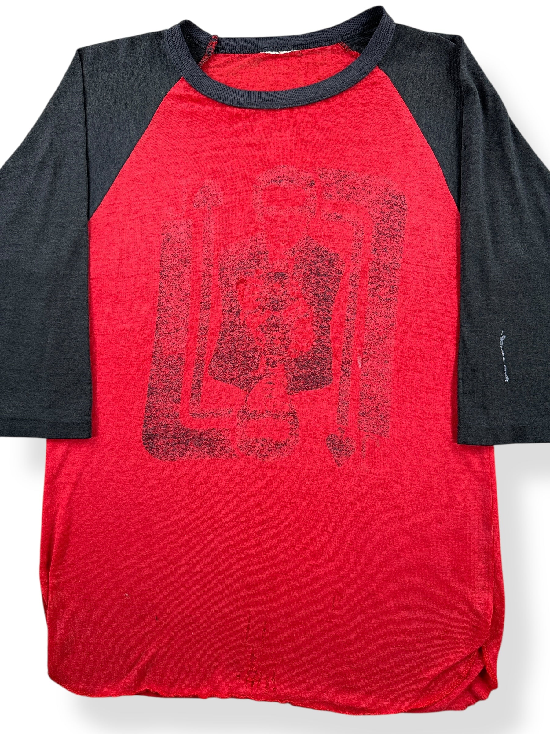 Front Close Up of Vintage Fadiest Elvis Costello This Years Model Raglan SZ S