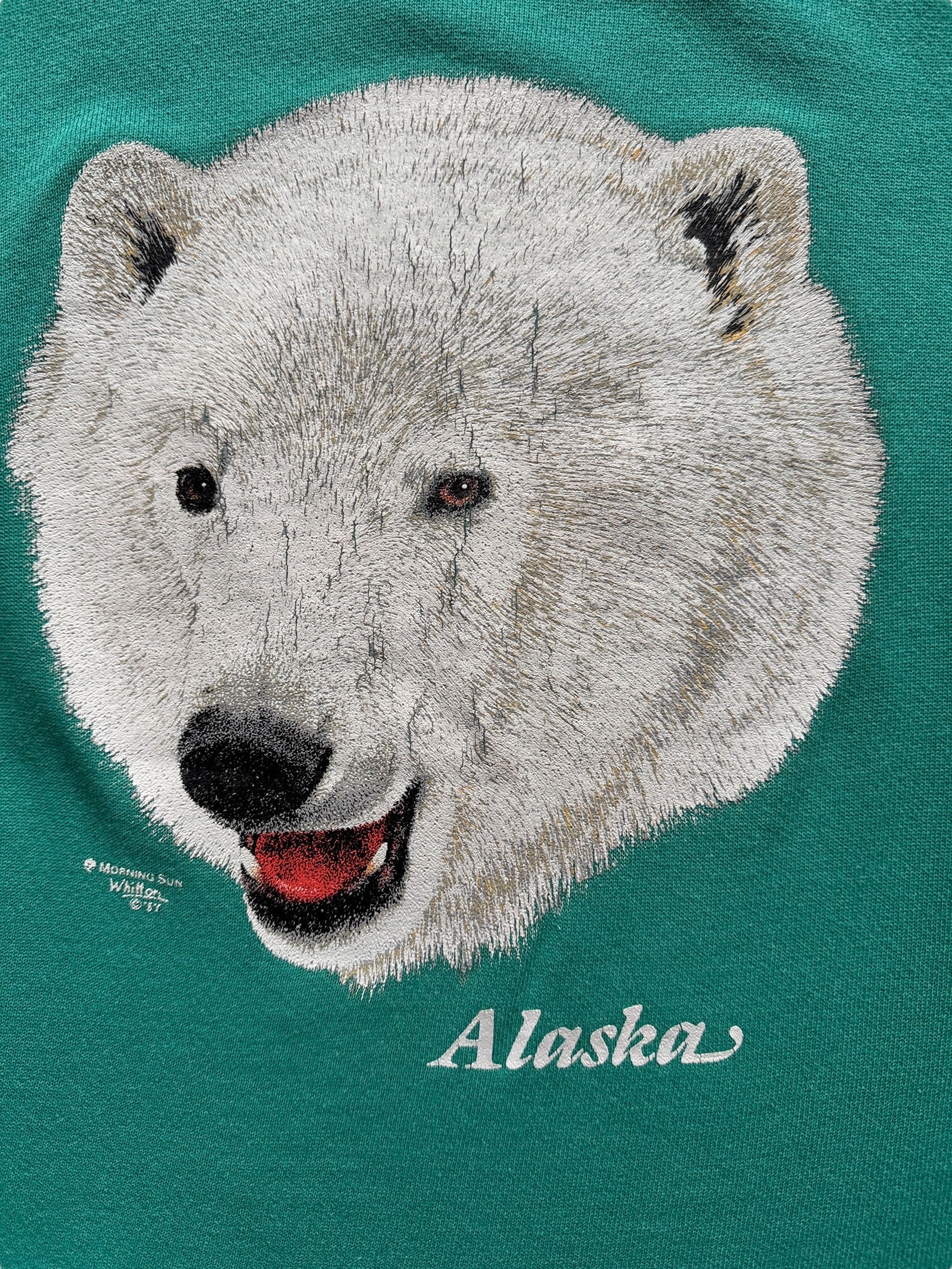 front graphic of Vintage Alaska Polar Bear Cropped Crewneck SZ L