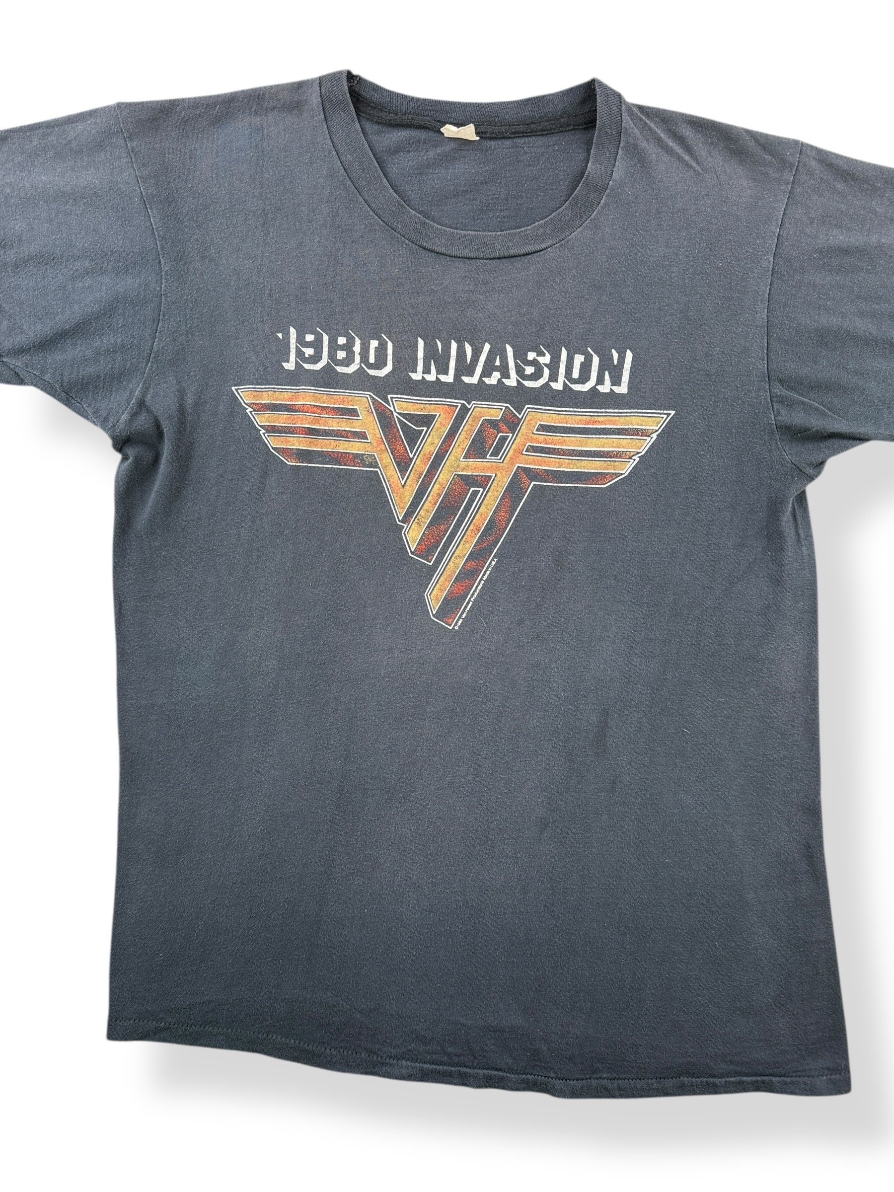 Front Close Up of Vintage 1980 Van Halen Invasion Tour Tee SZ M