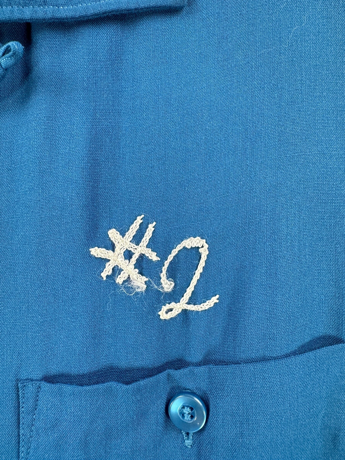 Chainstitching on Vintage Union Carbide Bowling Shirt SZ M