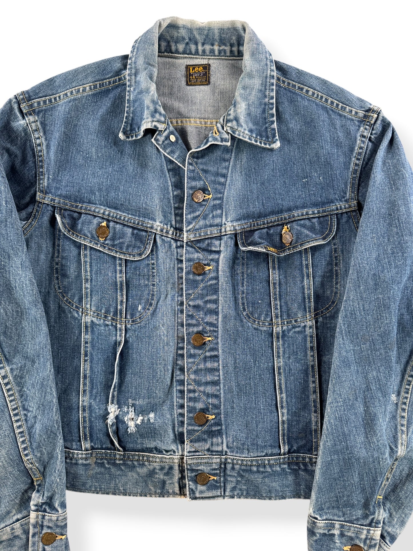 Front Close Up of Vintage 60s Lee 101-J Trucker Jacket SZ 44
