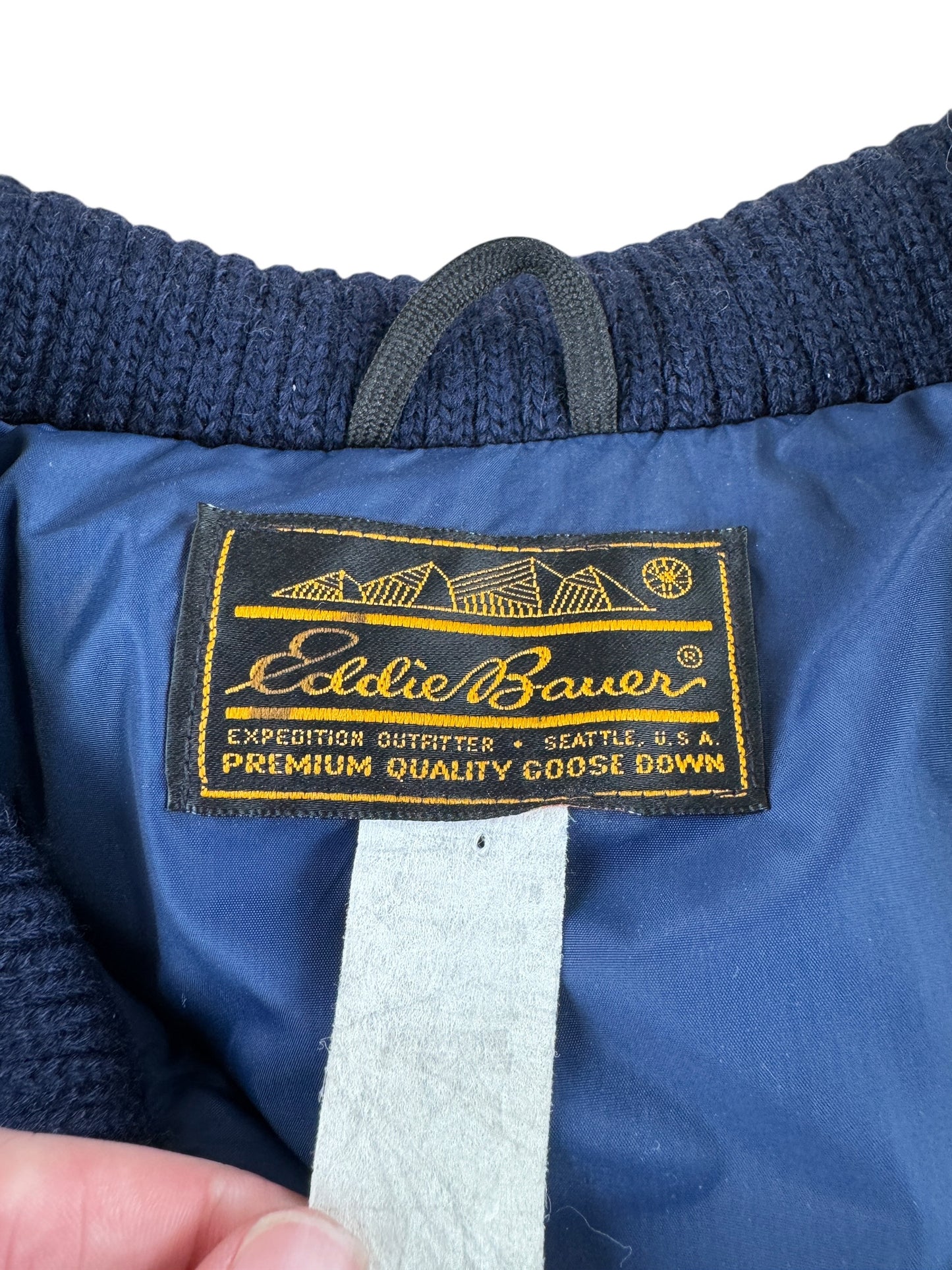 Label on Vintage 80s Eddie Bauer Parka SZ XL