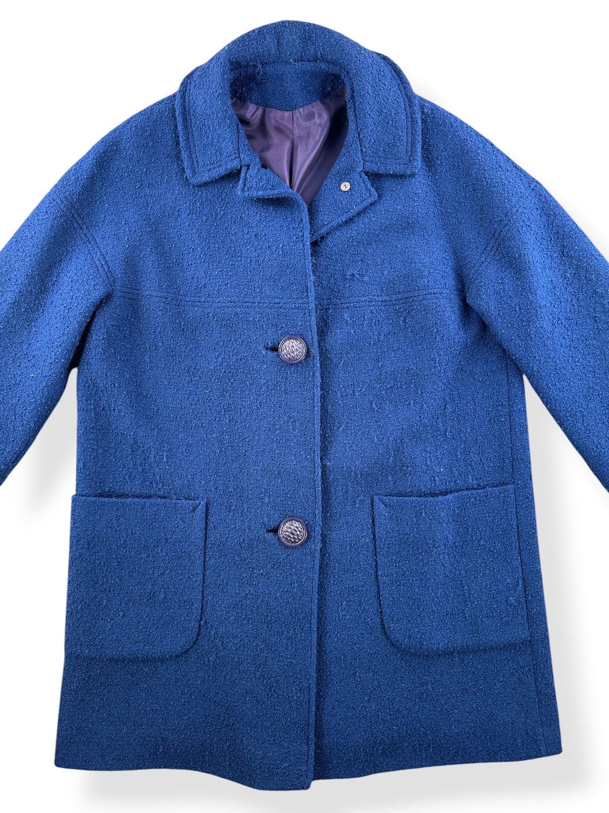 Close-up of Vintage 70s Navy Bouclé Coat SZ L