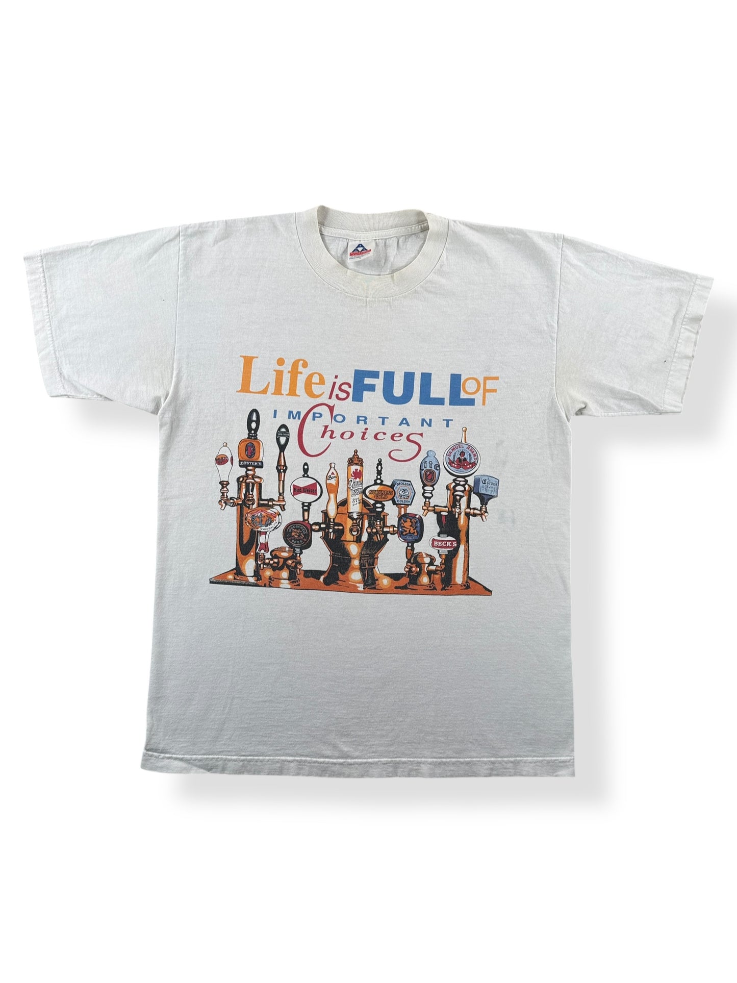 Front of Vintage Life is Full of Important Choices Beer Tee SZ L