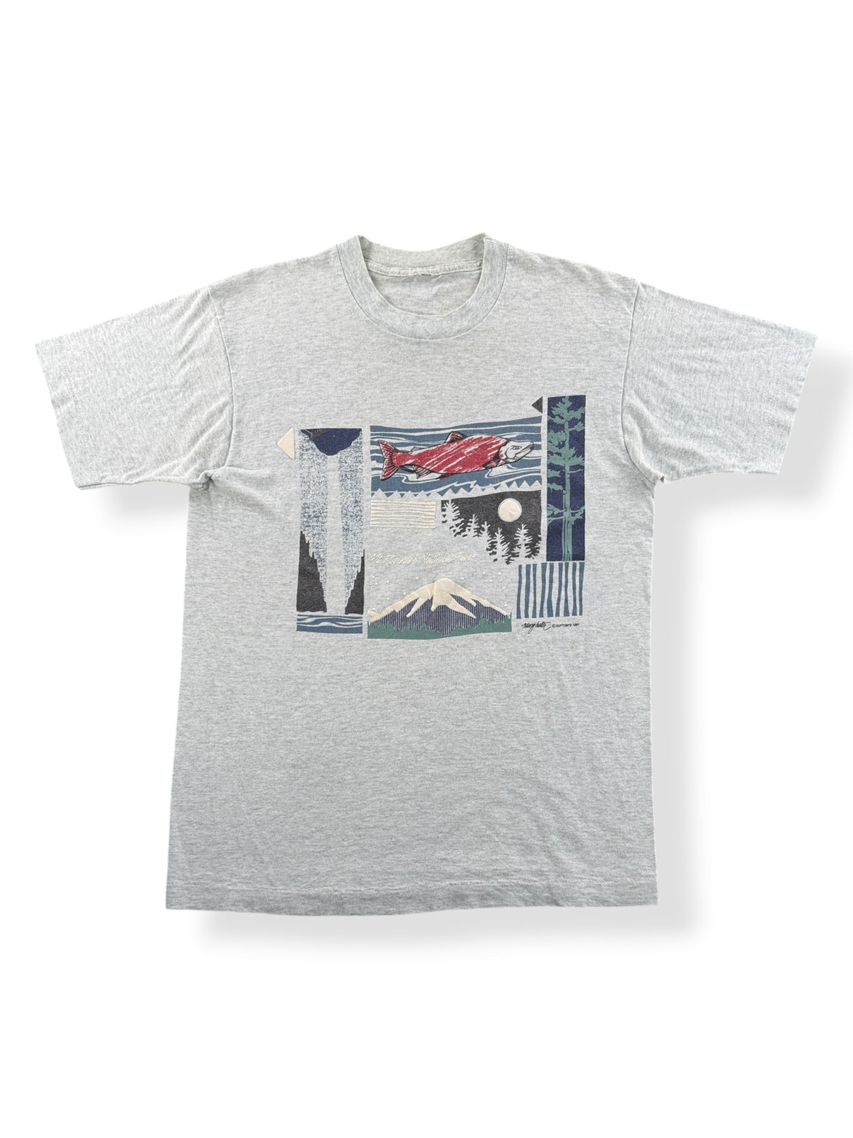 Front of Vintage Mt Rainier Nat Park Salmon Tee SZ M