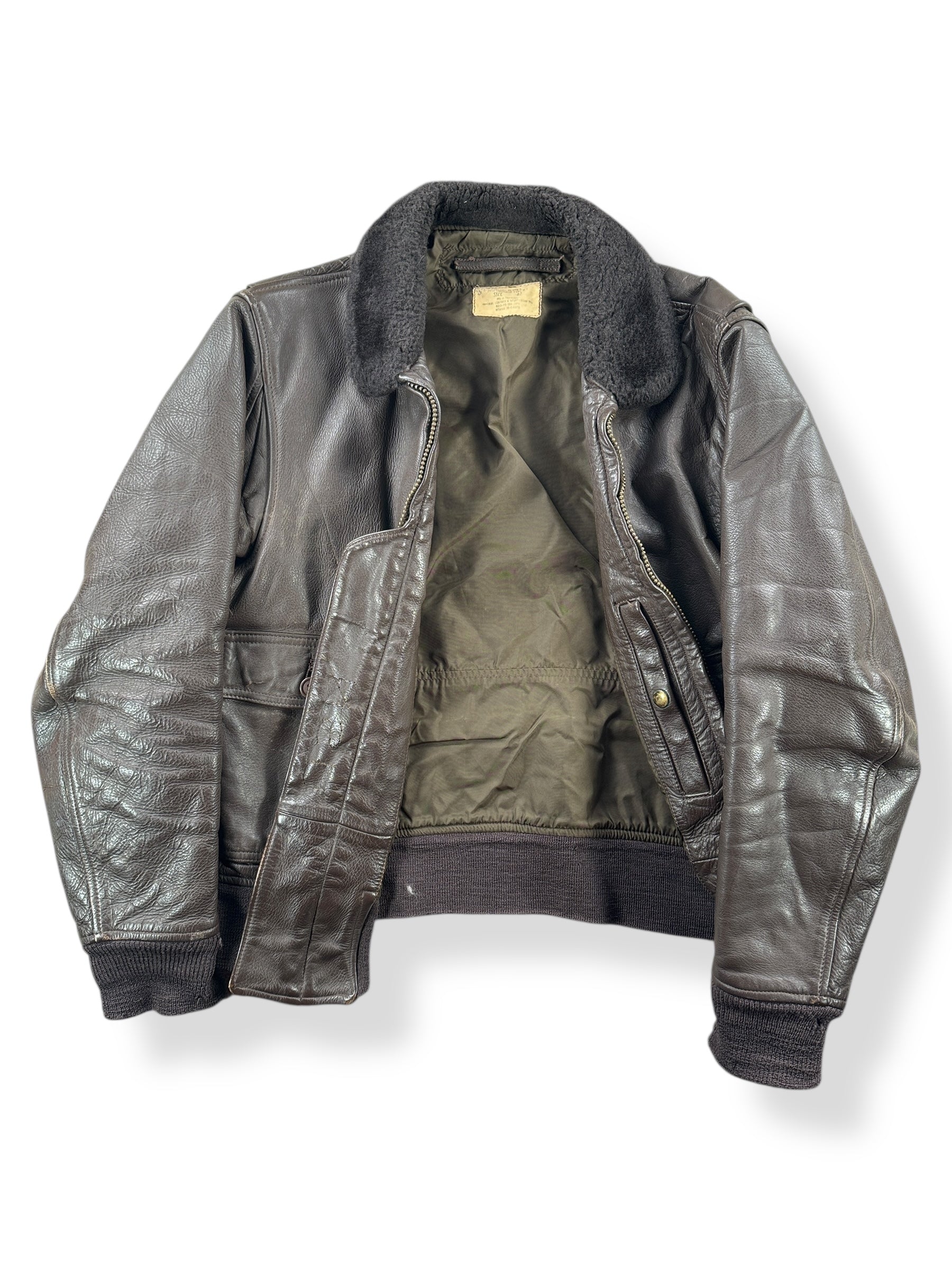 Inside of Vintage 1976 Leather G-1 Jacket SZ 40