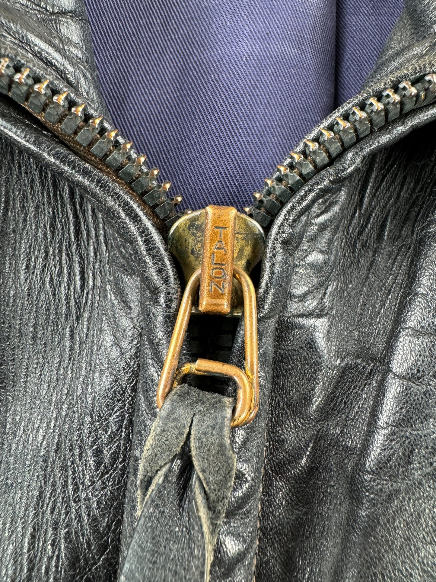 Zipper on Vintage Sport Togs Police Leather Jacket SZ 46