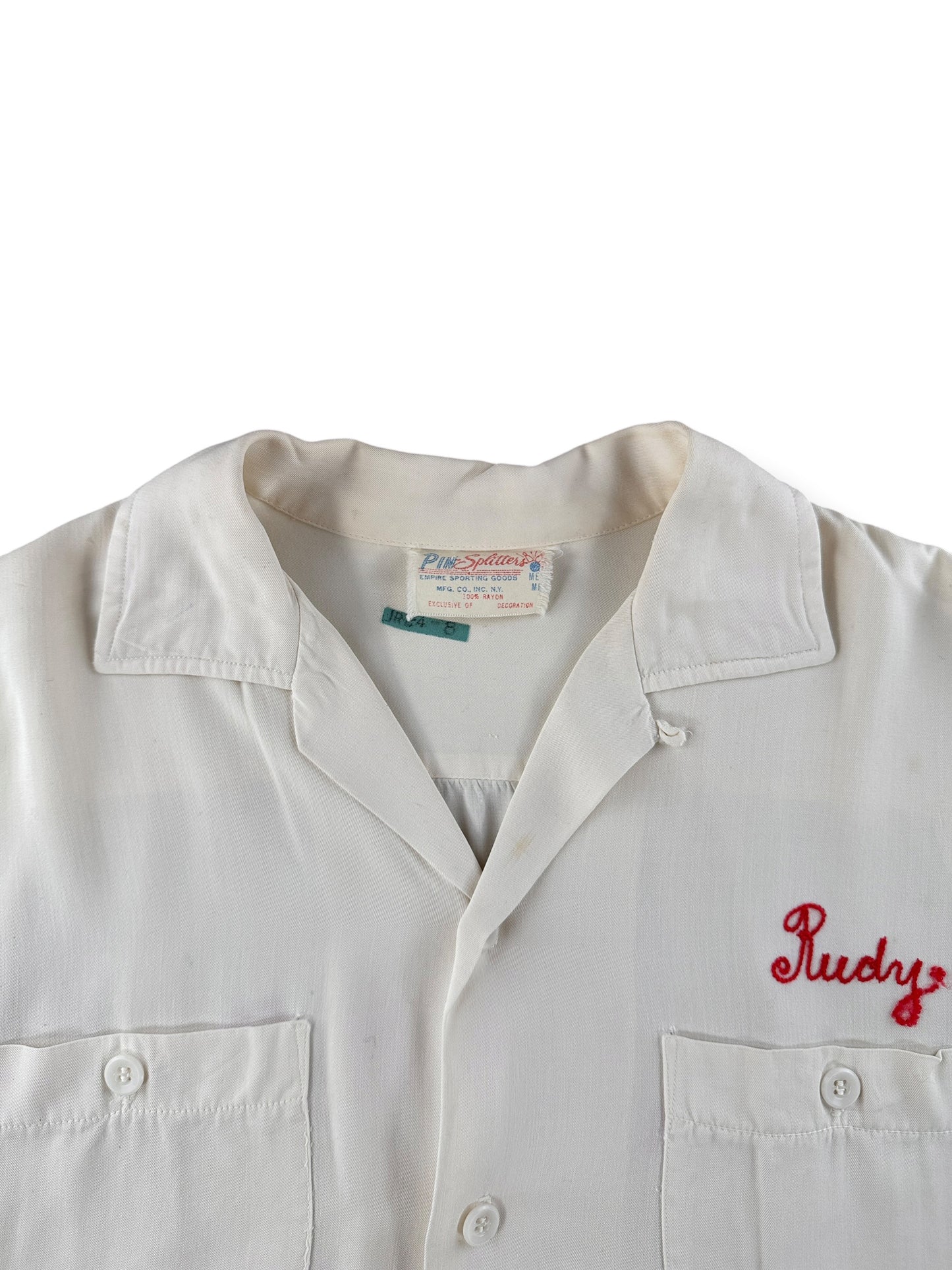 Collar on Vintage Hasbro Chain Stitched Rayon Bowling Shirt SZ L