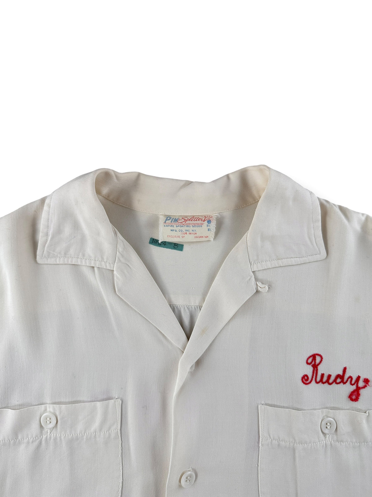 Collar on Vintage Hasbro Chain Stitched Rayon Bowling Shirt SZ L