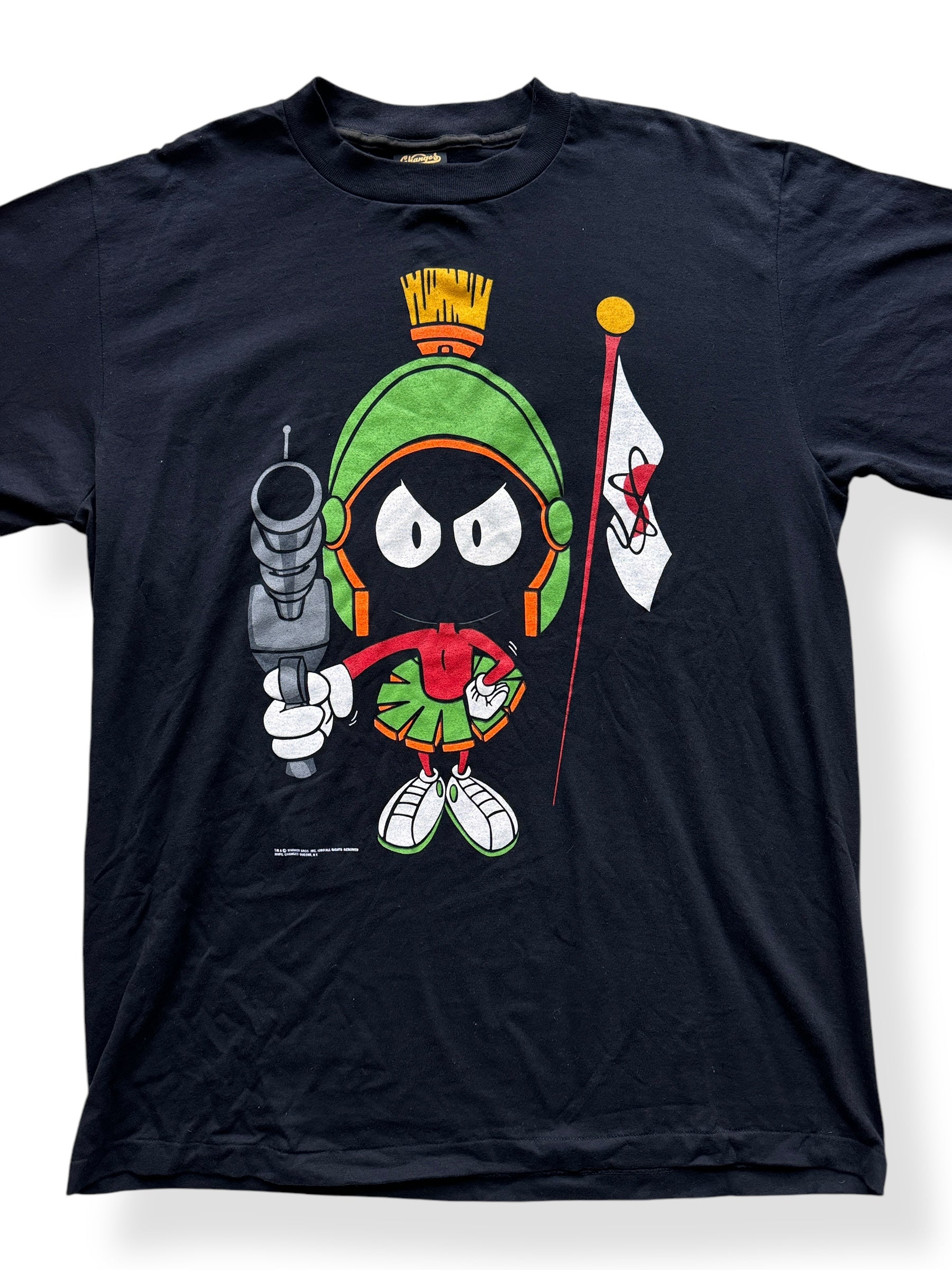 Front Close Up of Vintage Marvin the Martian Flag Changes Tee SZ XL