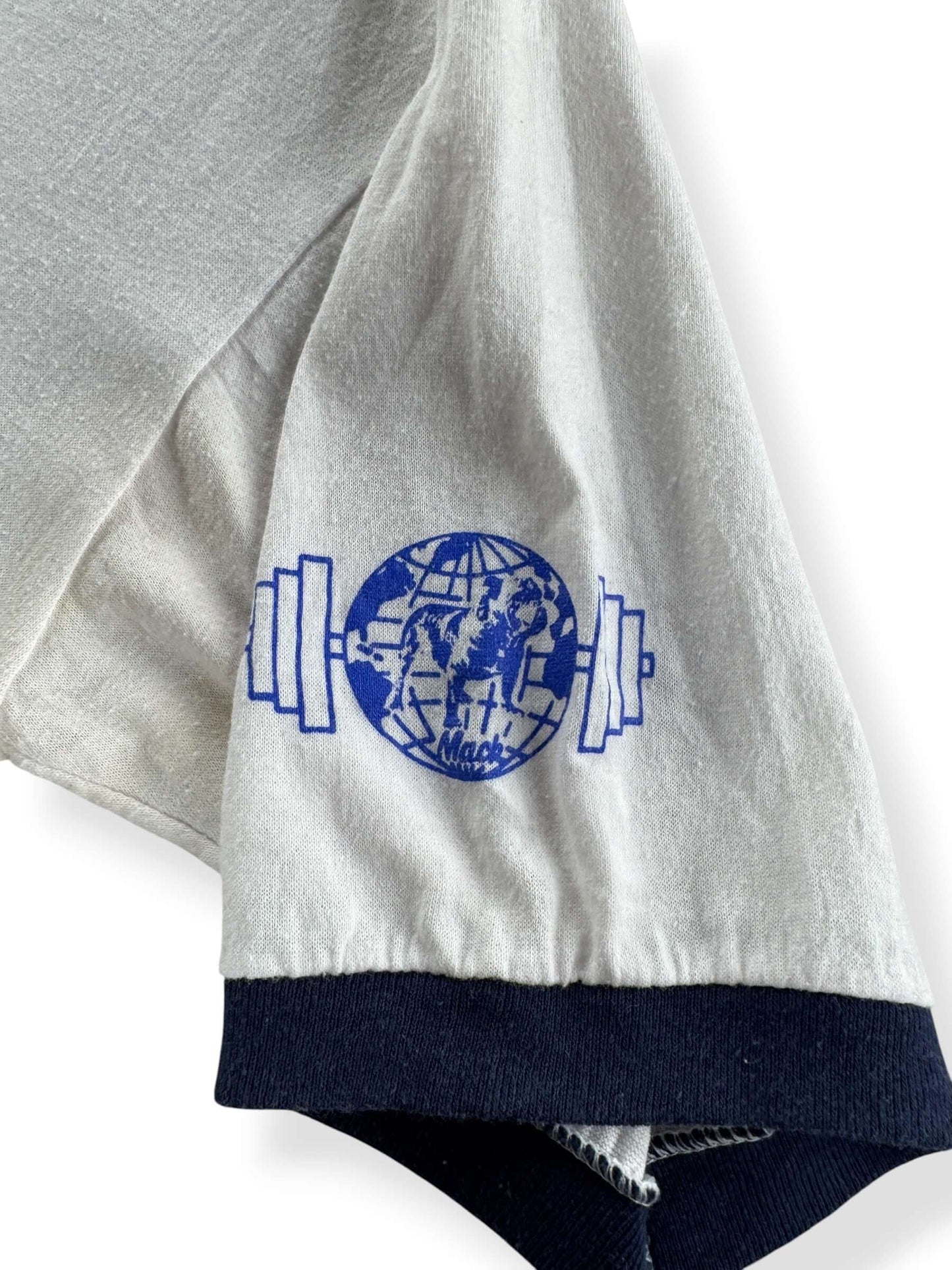 Graphic on Sleeve on Vintage Mack Truck Weightlifting Tee SZ XL (Fits L)