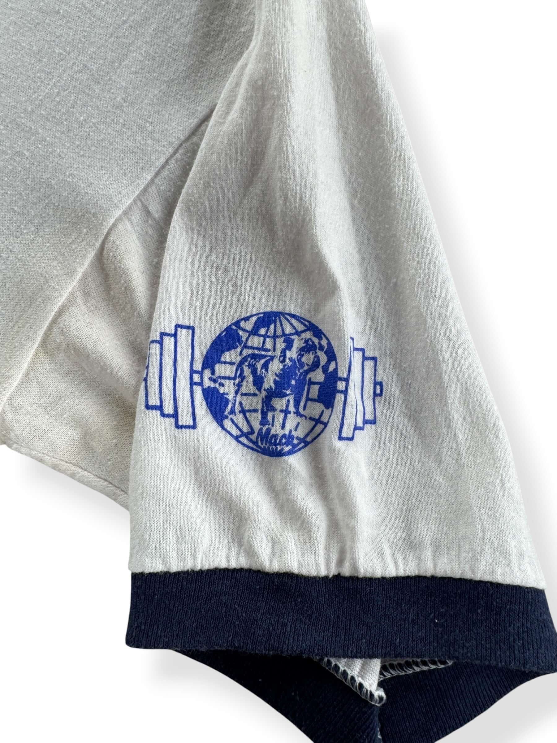 Graphic on Sleeve on Vintage Mack Truck Weightlifting Tee SZ XL (Fits L)