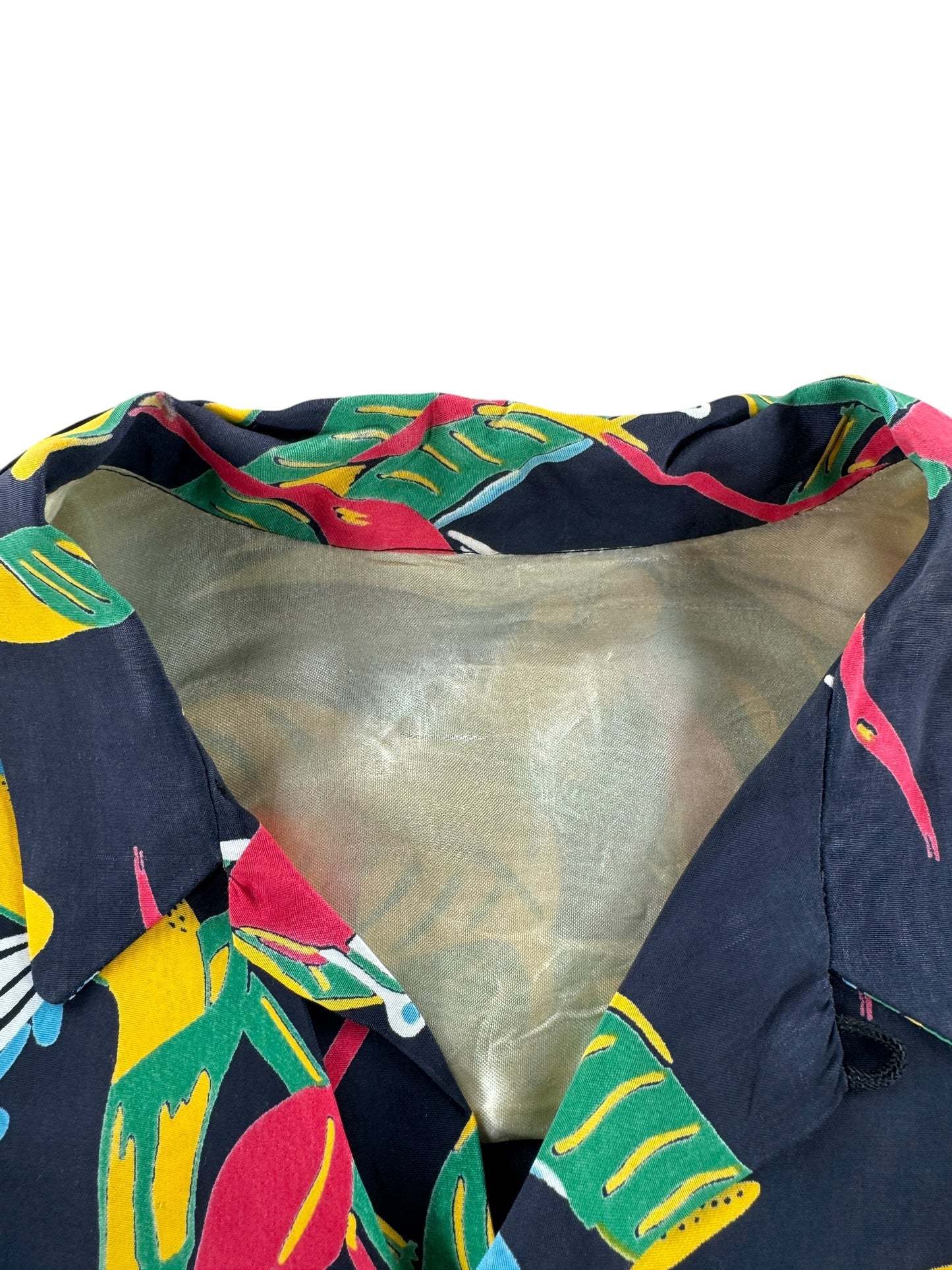No Label on Vintage Rayon Black Floral Aloha Shirt SZ L