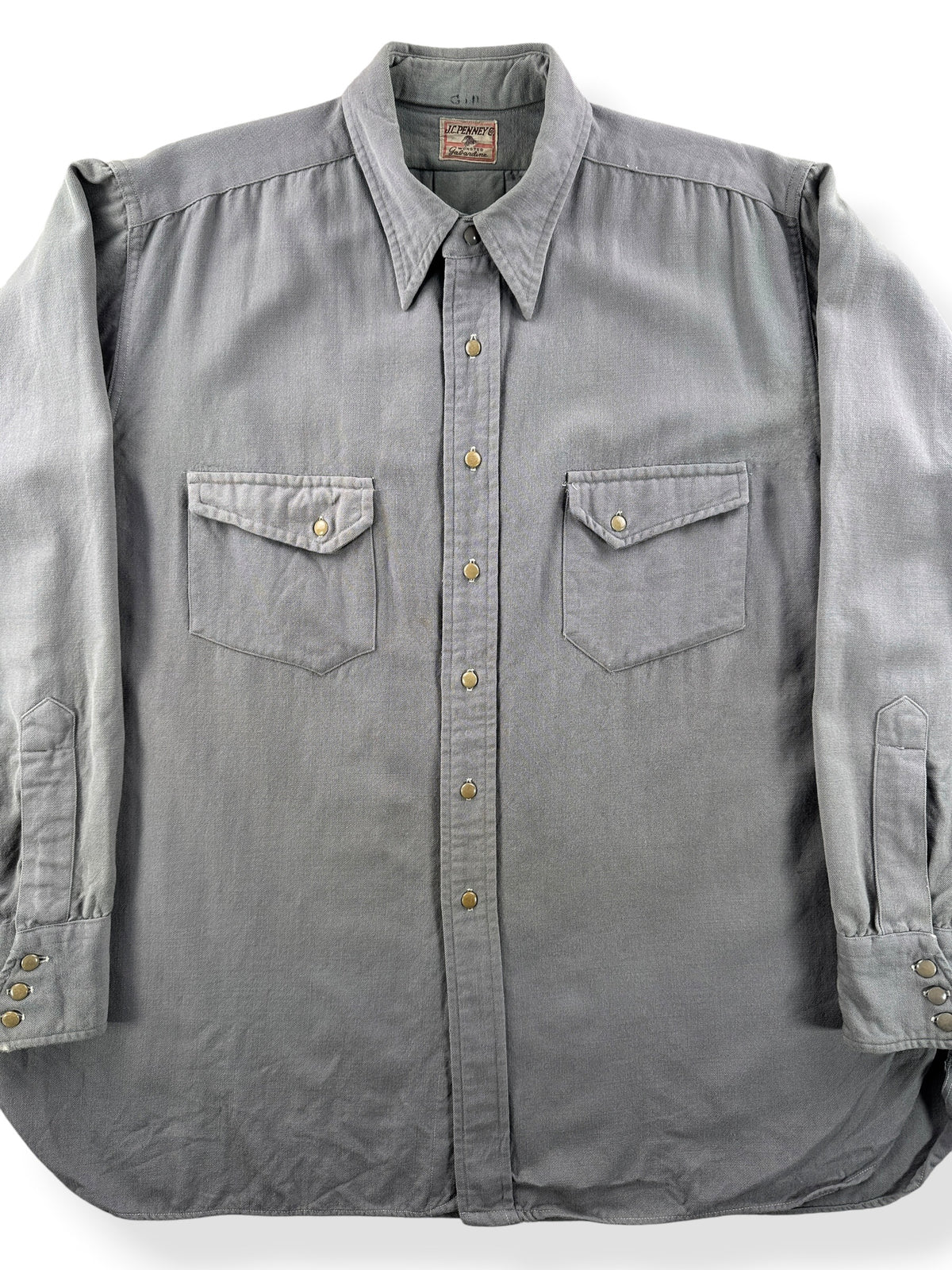 Close-up of Vintage 50s JC Penney Worsted Wool Gabardine Shirt SZ L