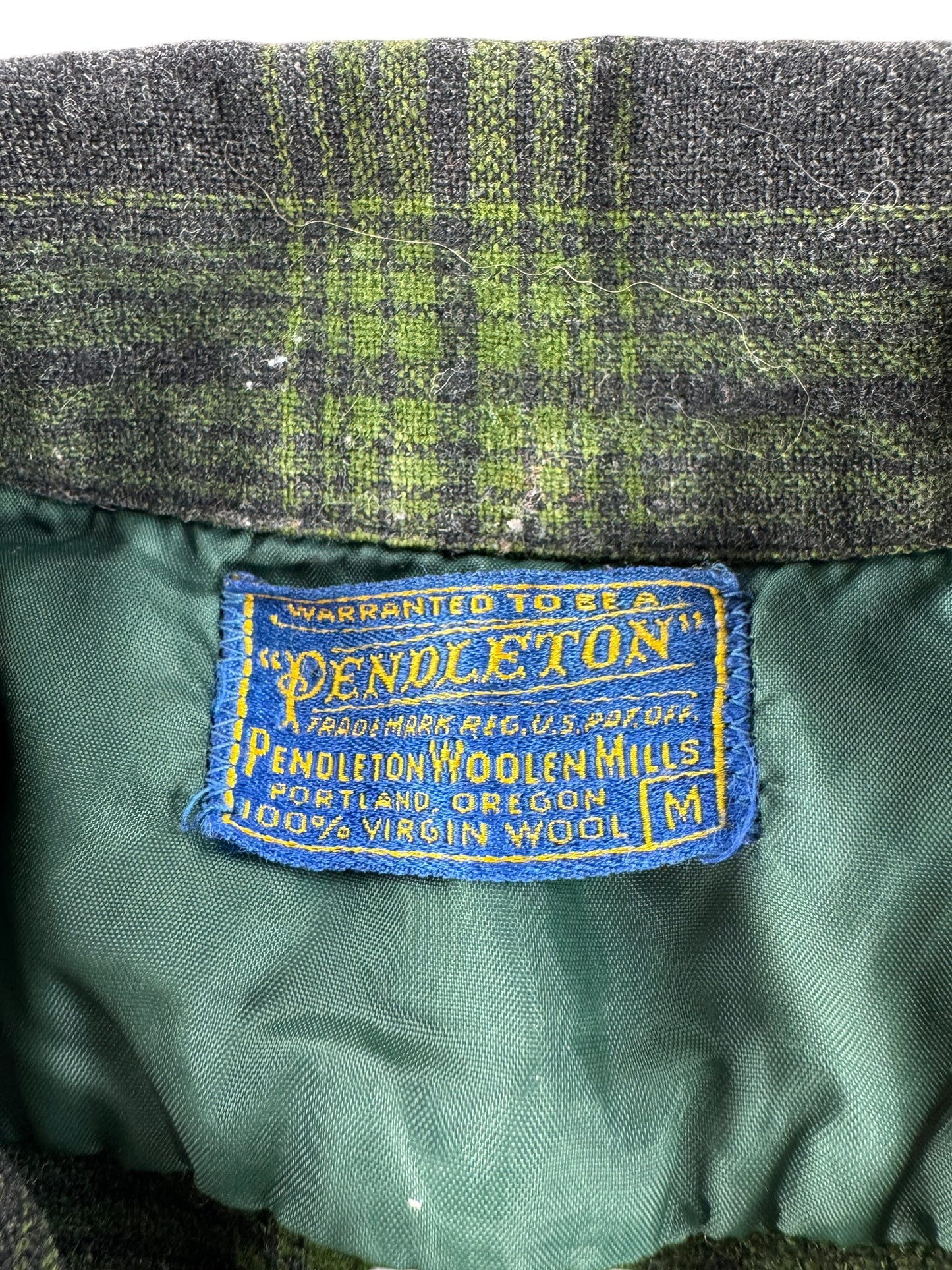 Label on Vintage Pendleton Green Shadow Plaid Board Shirt SZ M