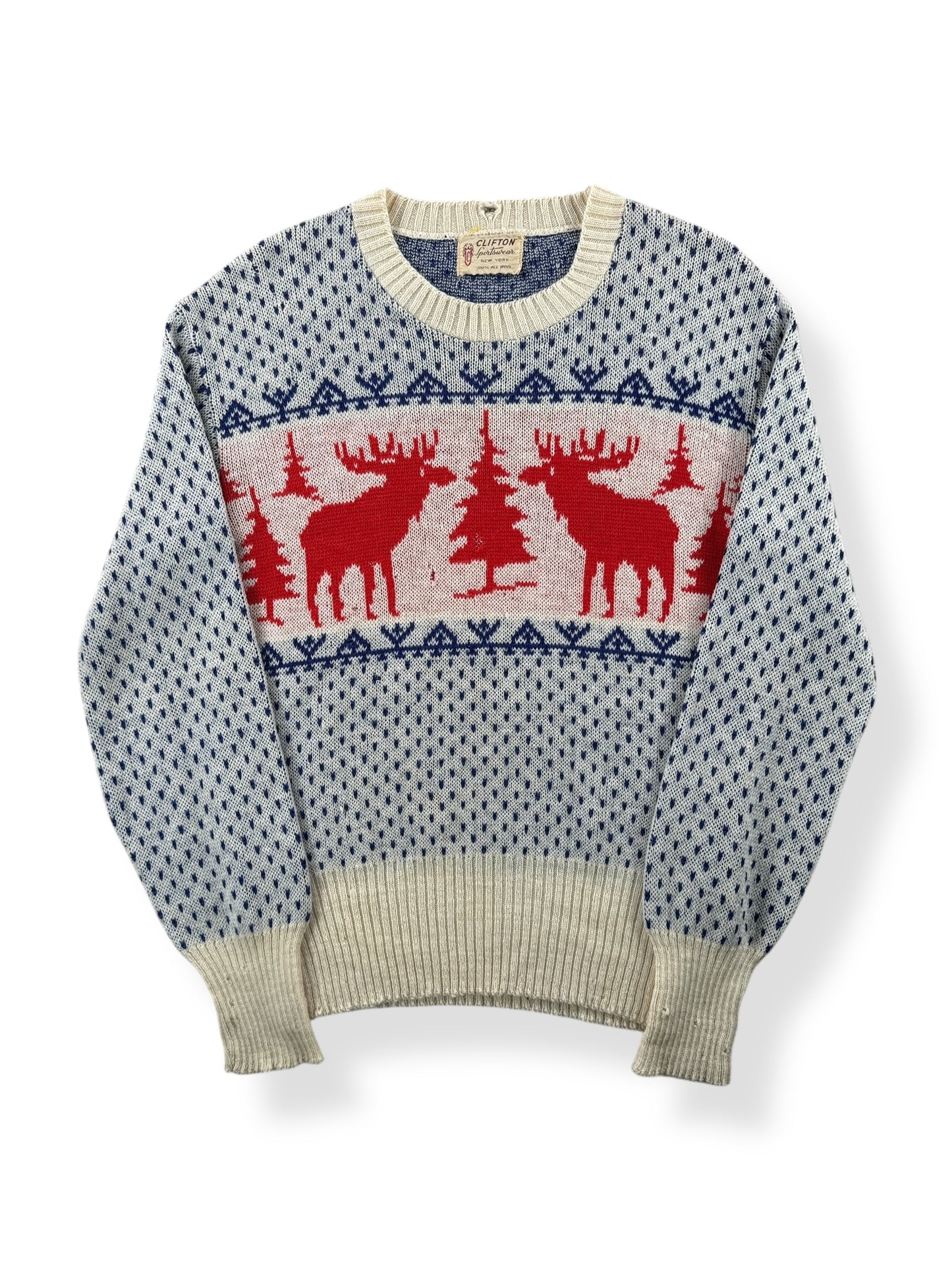 Front of Vintage 40’s Deer Novelty Wool Sweater SZ S