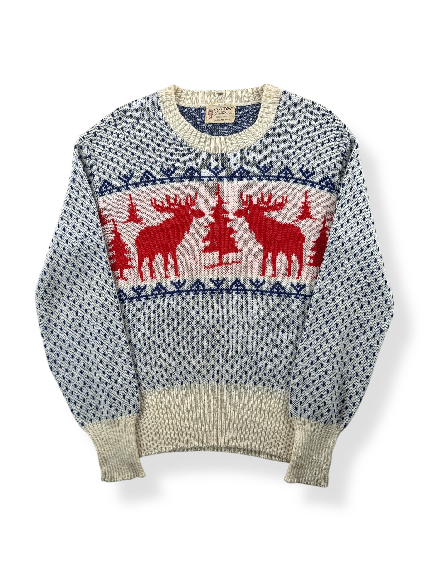 Front of Vintage 40’s Deer Novelty Wool Sweater SZ S