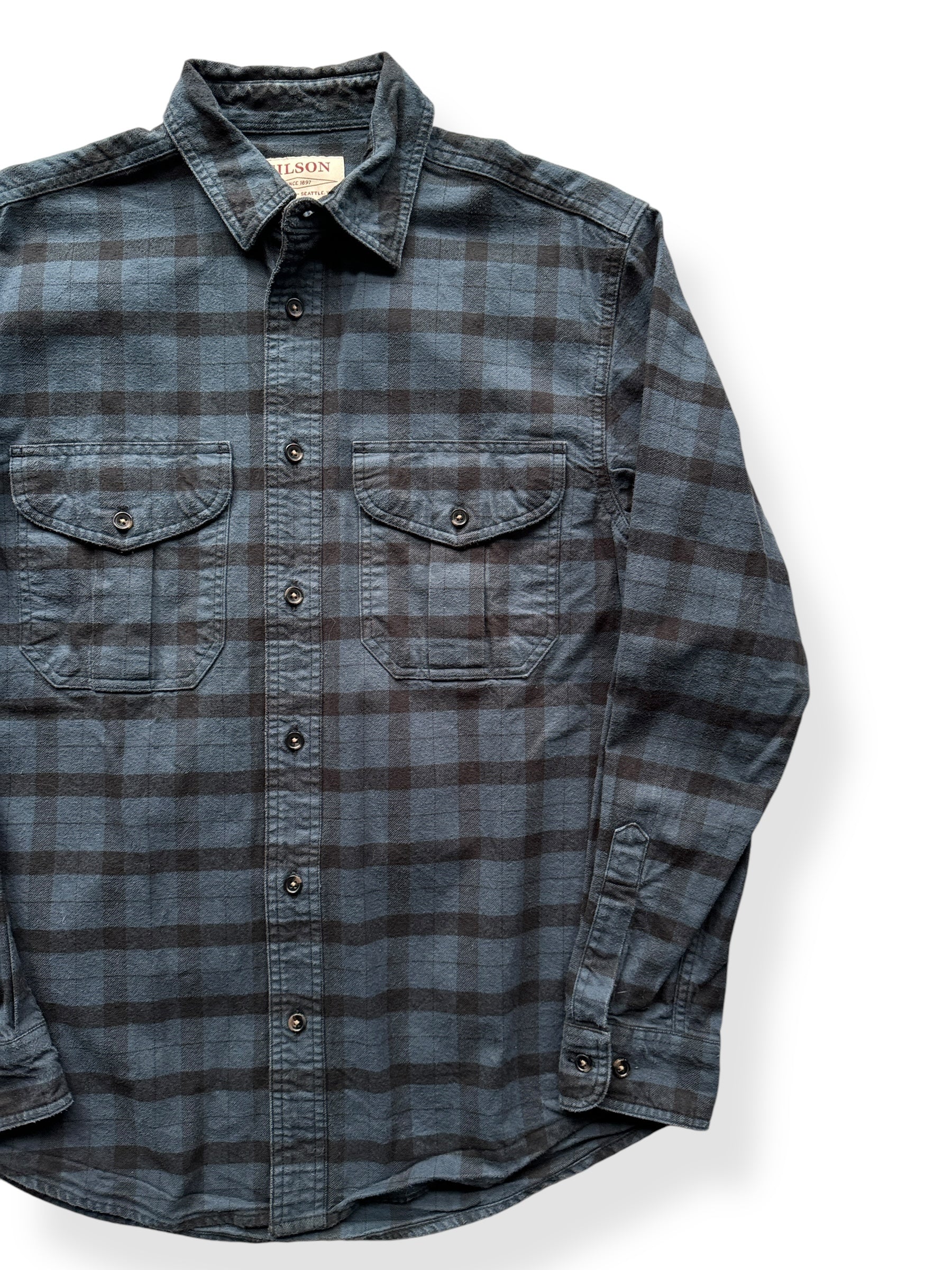 Front Left of Filson Blue Black Guide Shirt SZ S