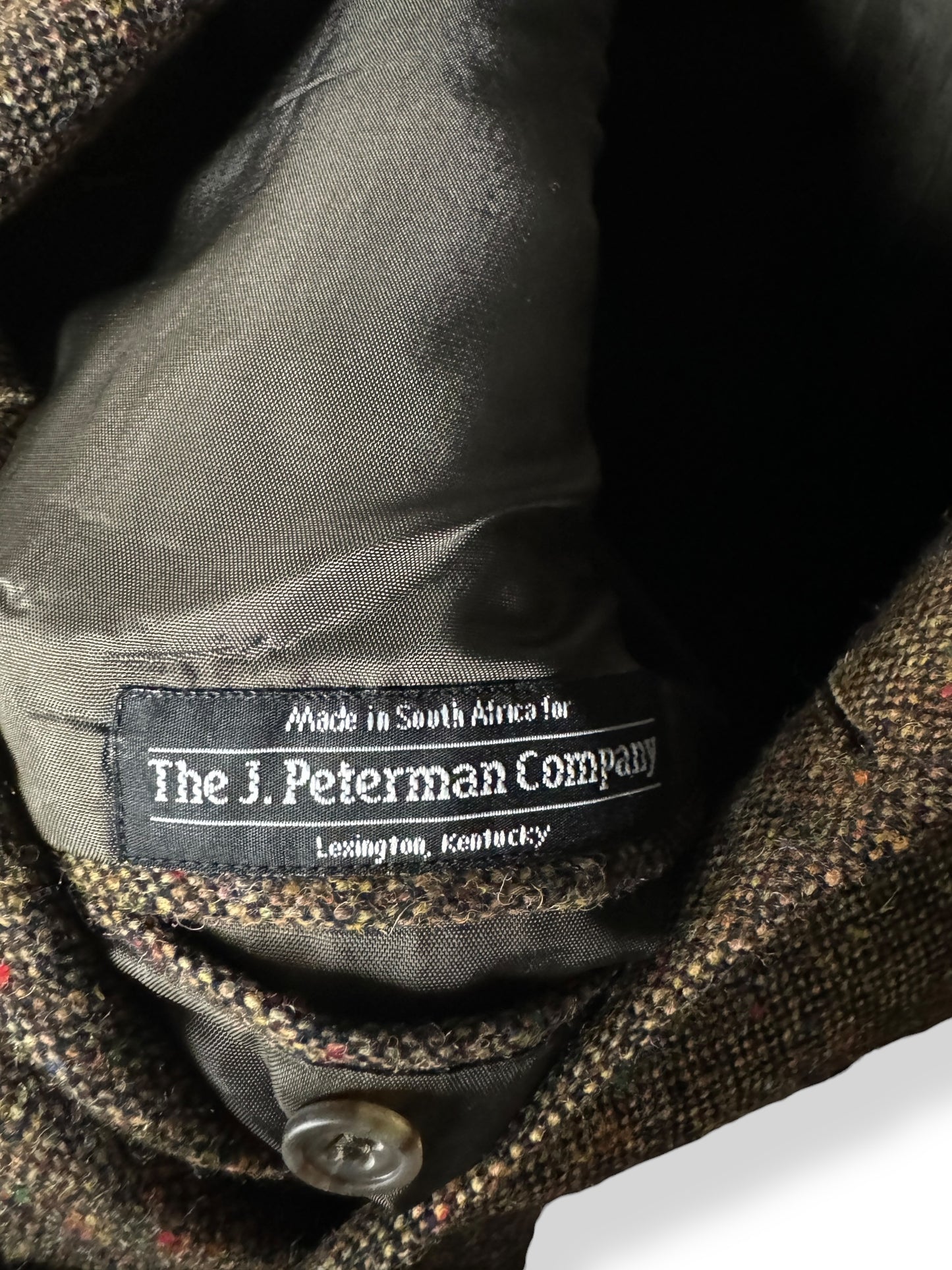 Label on Vintage J Peterman Belted Wool Tweed Jacket SZ M