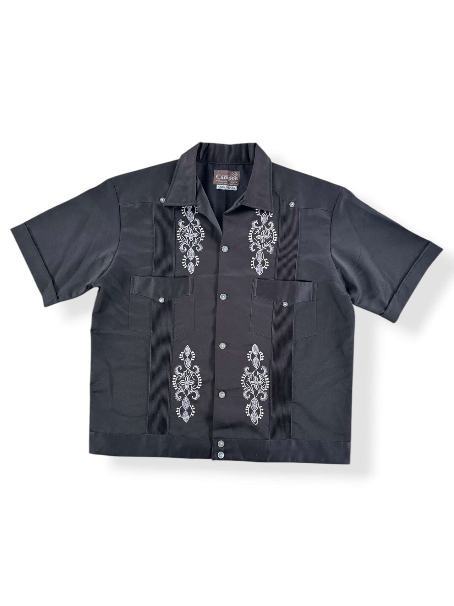 Front of Vintage Campos Loop Collar Embroidered Guayabera Shirt SZ 40