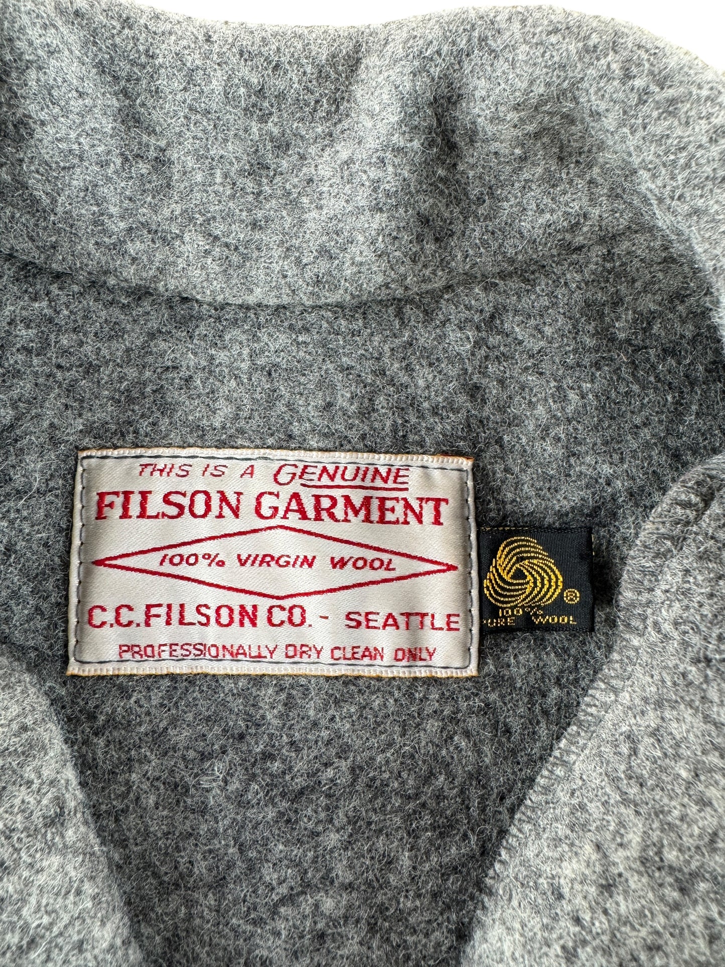 Graphic of Vintage 80s Era Filson Heather Grey Double Mackinaw SZ 44