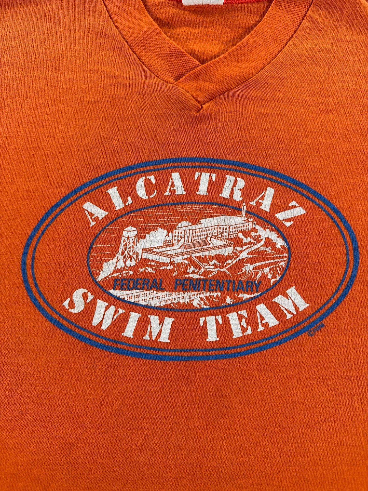 Graphic of Vintage Kids Alcatraz Swim Team Tee SZ Boys M (Fits XXS)