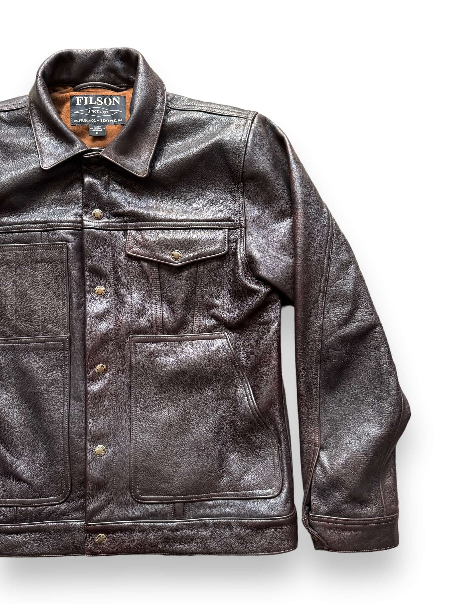 front left of Filson Leather Short Lined Cruiser Jacket SZ M