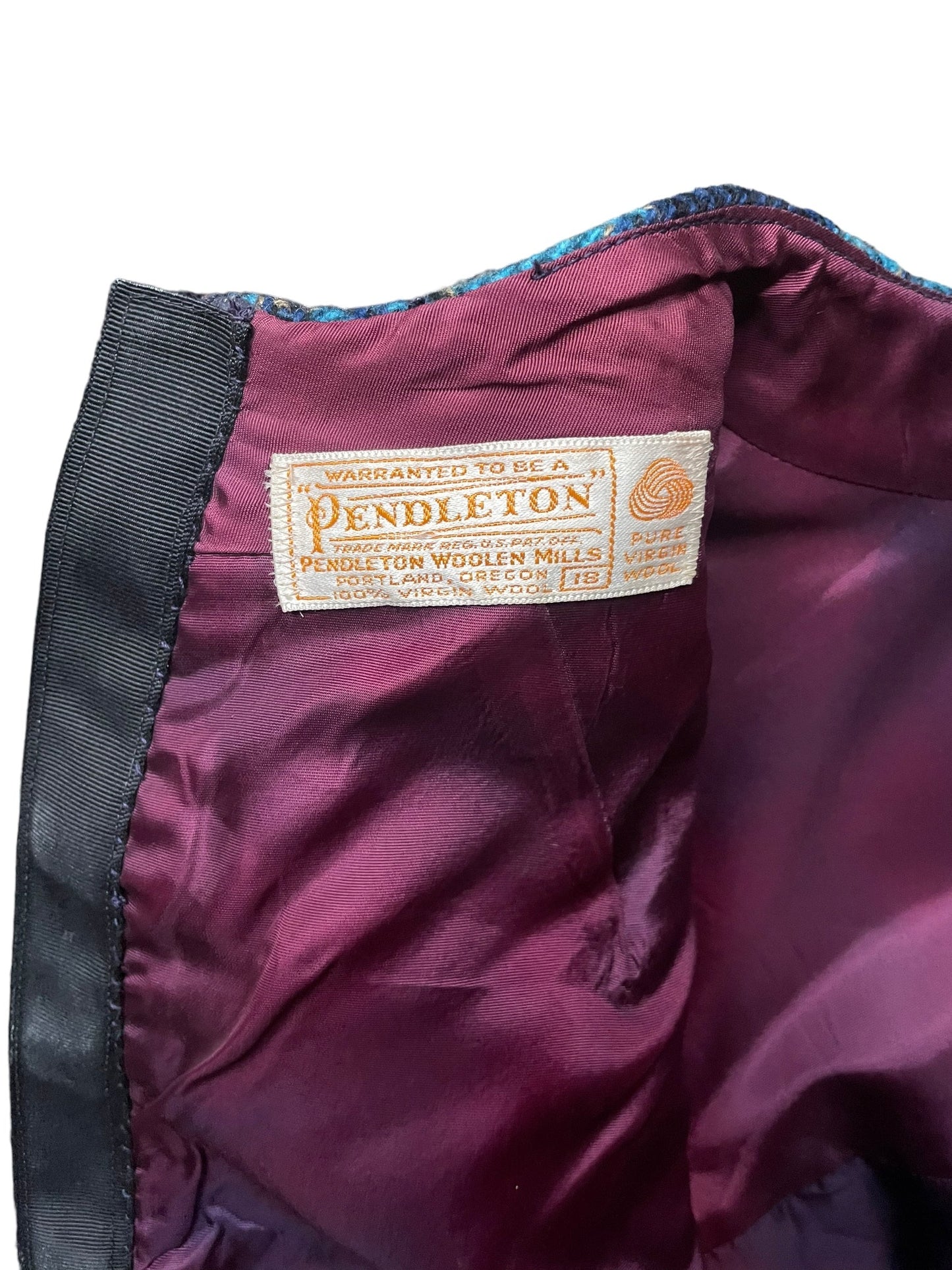 Tag view of Vintage 1960s Pendleton Wool Skirt Set SZ L |  Barn Owl VintageSkirt Sets| Seattle Vintage Dresses and Skirts