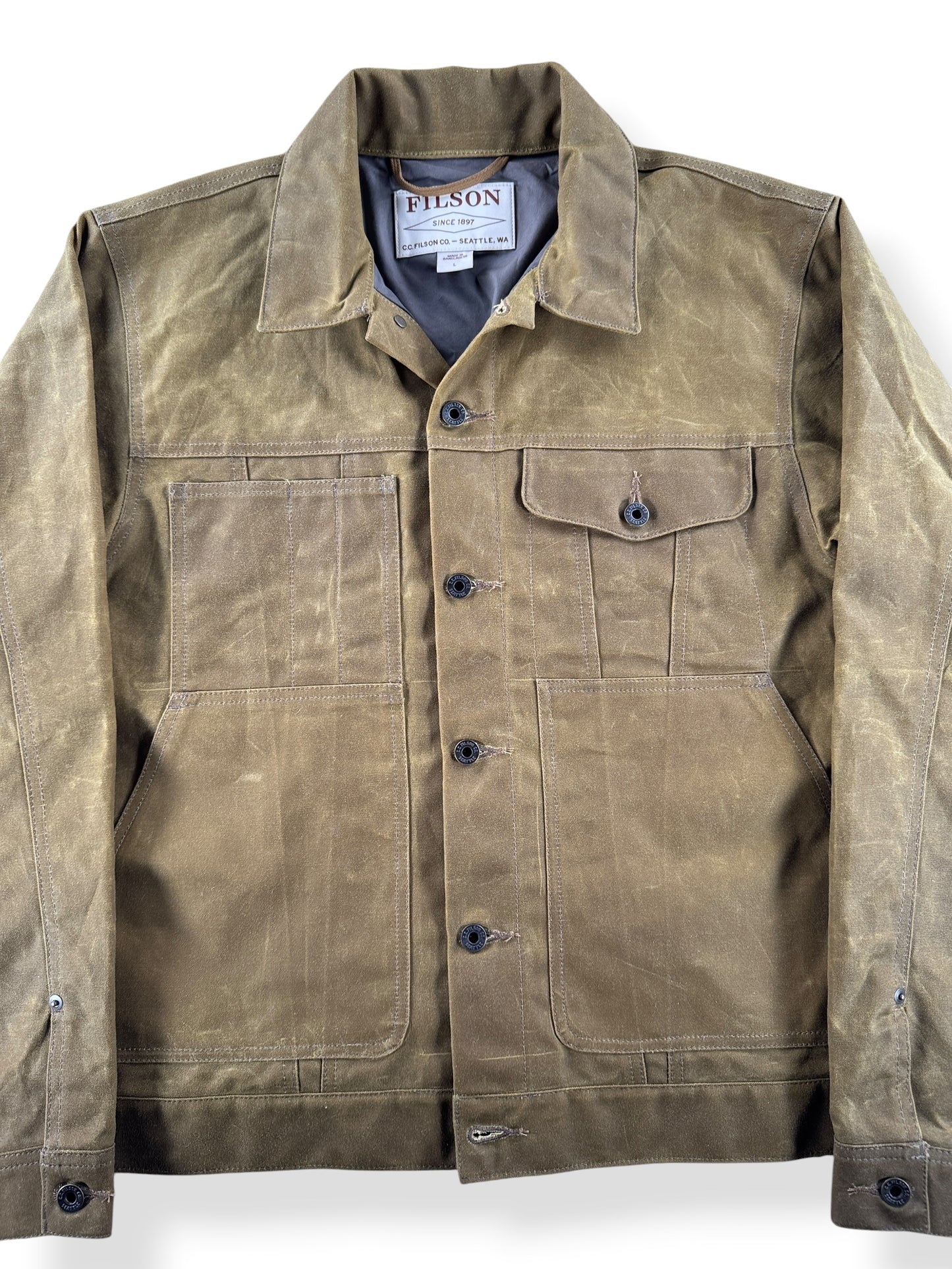 Front Close Up of Filson Short Lined Cruiser SZ L