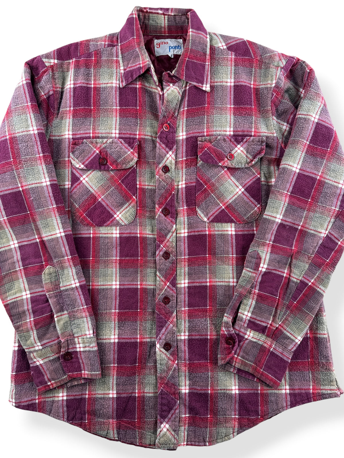 Close-up of Vintage 70s Printed Cotton Insulated Shadow Plaid Flannel SZ M