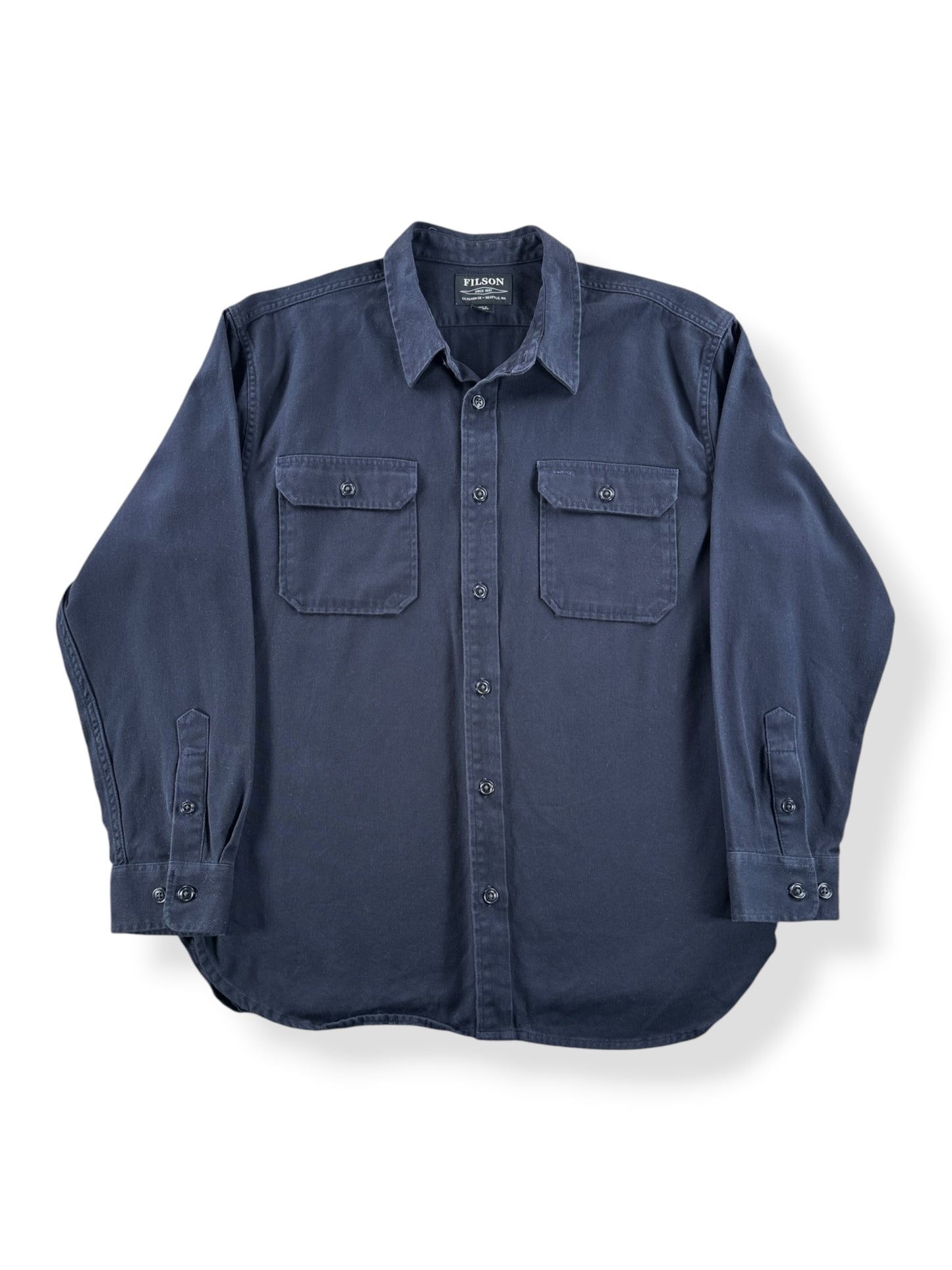 Front of Filson 6-Oz Drill Chino Shirt Storm Navy SZ XL