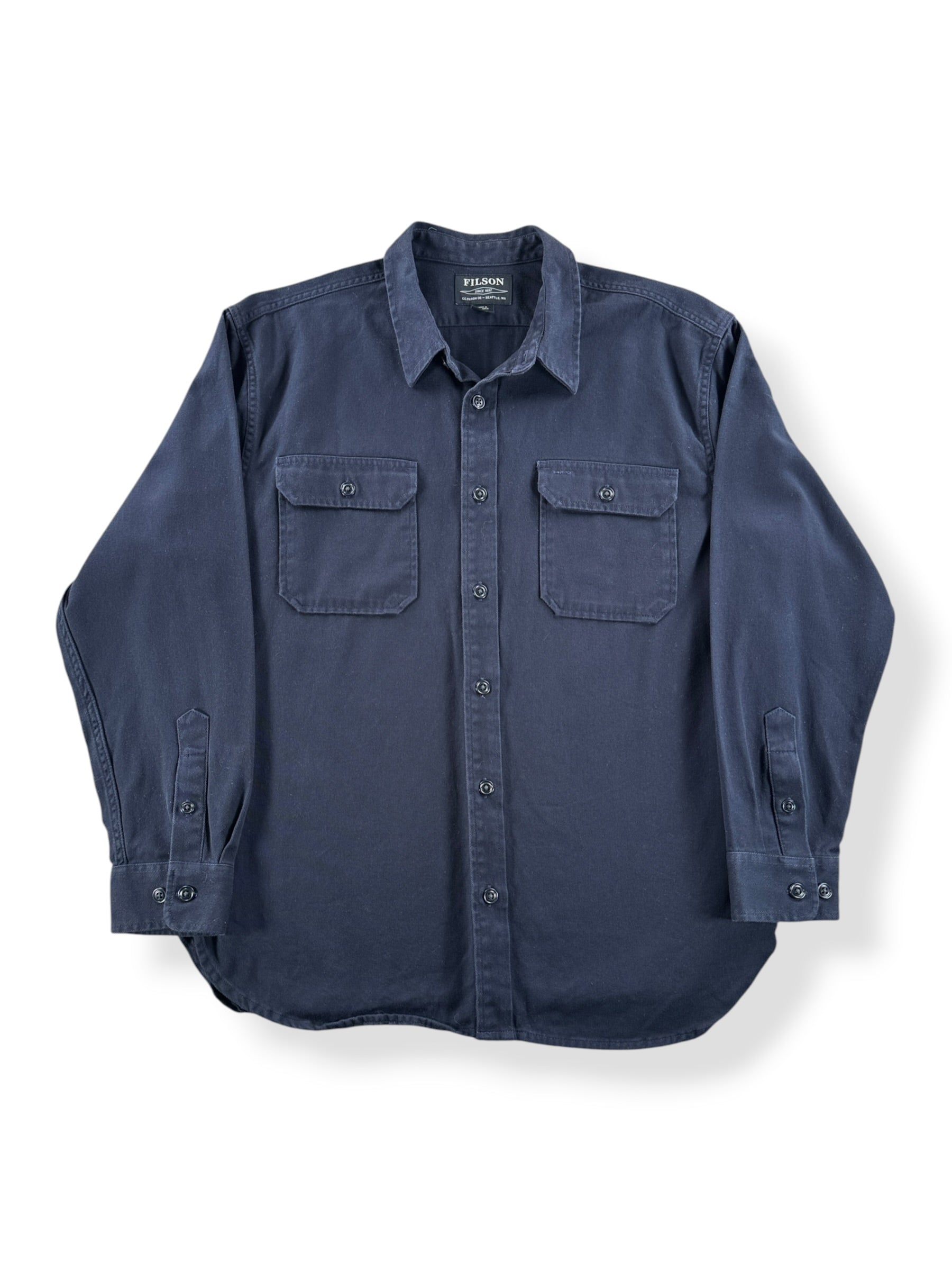 Front of Filson 6-Oz Drill Chino Shirt Storm Navy SZ XL