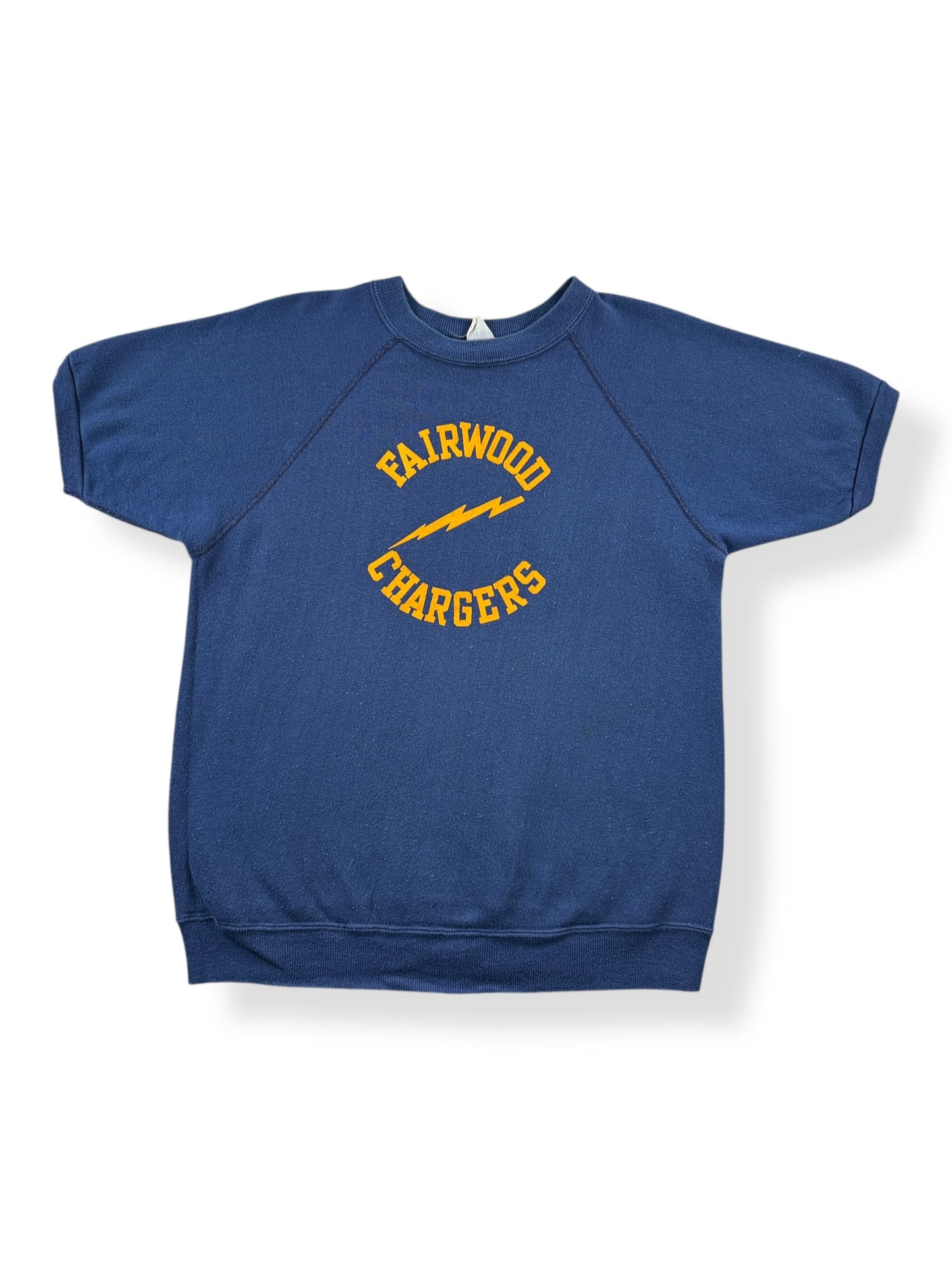 Front of Vintage Fairwood Chargers Flocked VelvaSheen Short Sleeve Sweatshirt SZ L (Fit S)