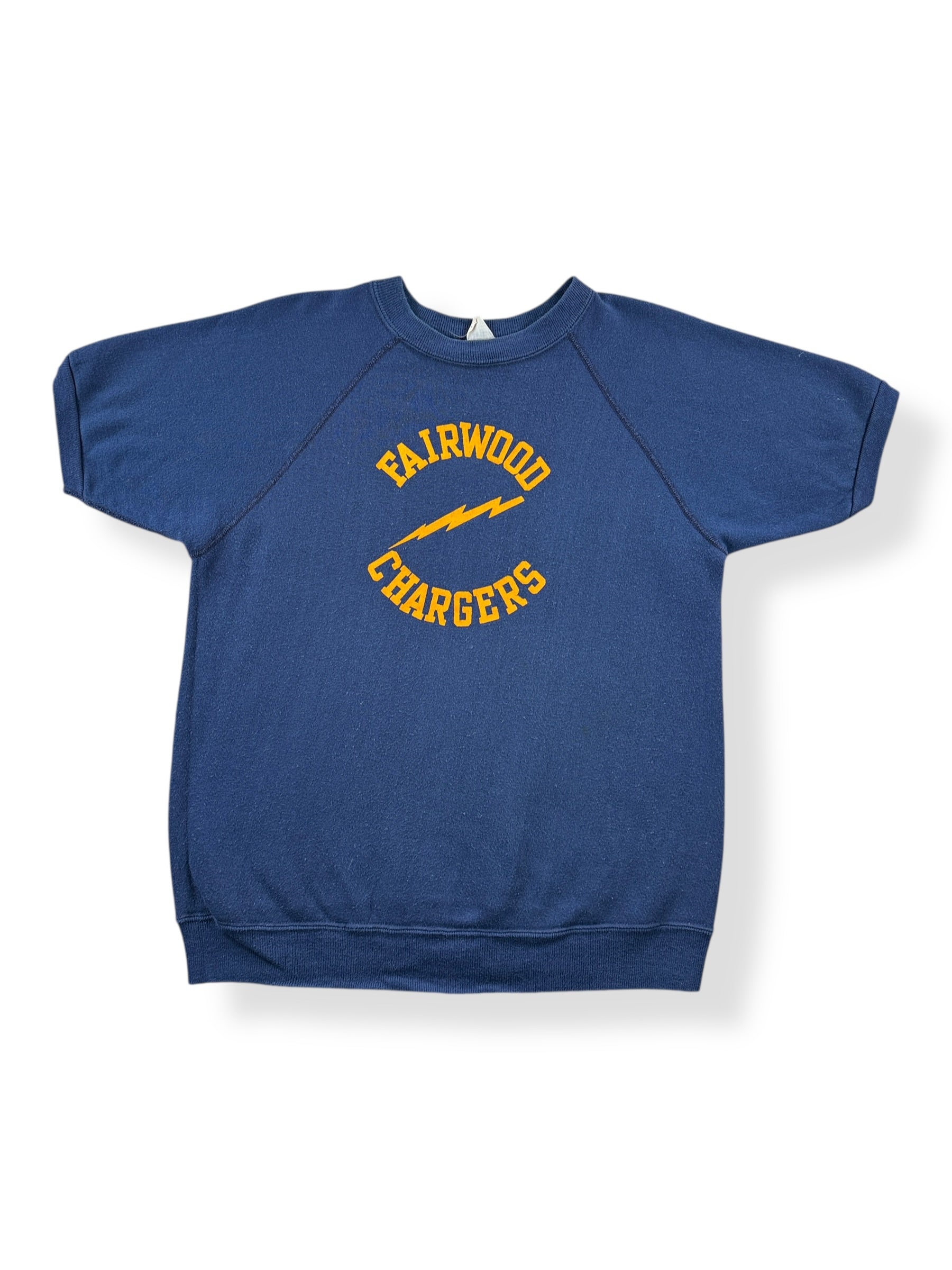 Front of Vintage Fairwood Chargers Flocked VelvaSheen Short Sleeve Sweatshirt SZ L (Fit S)
