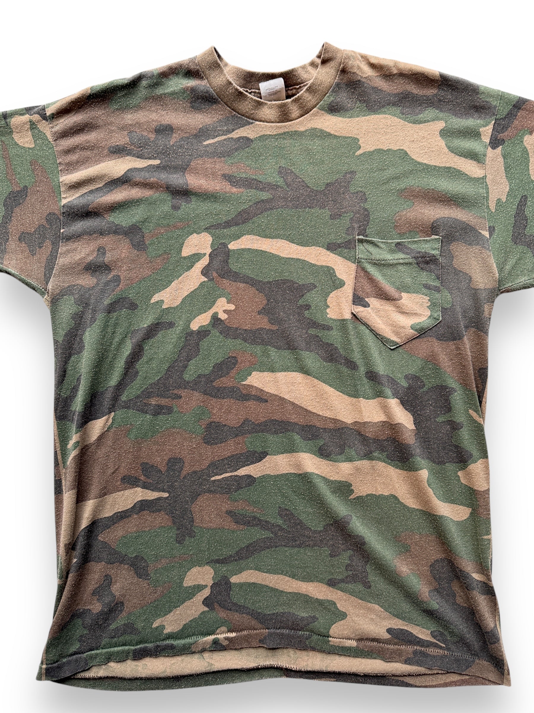 front close up of Vintage Pocket Camo Tee SZ L