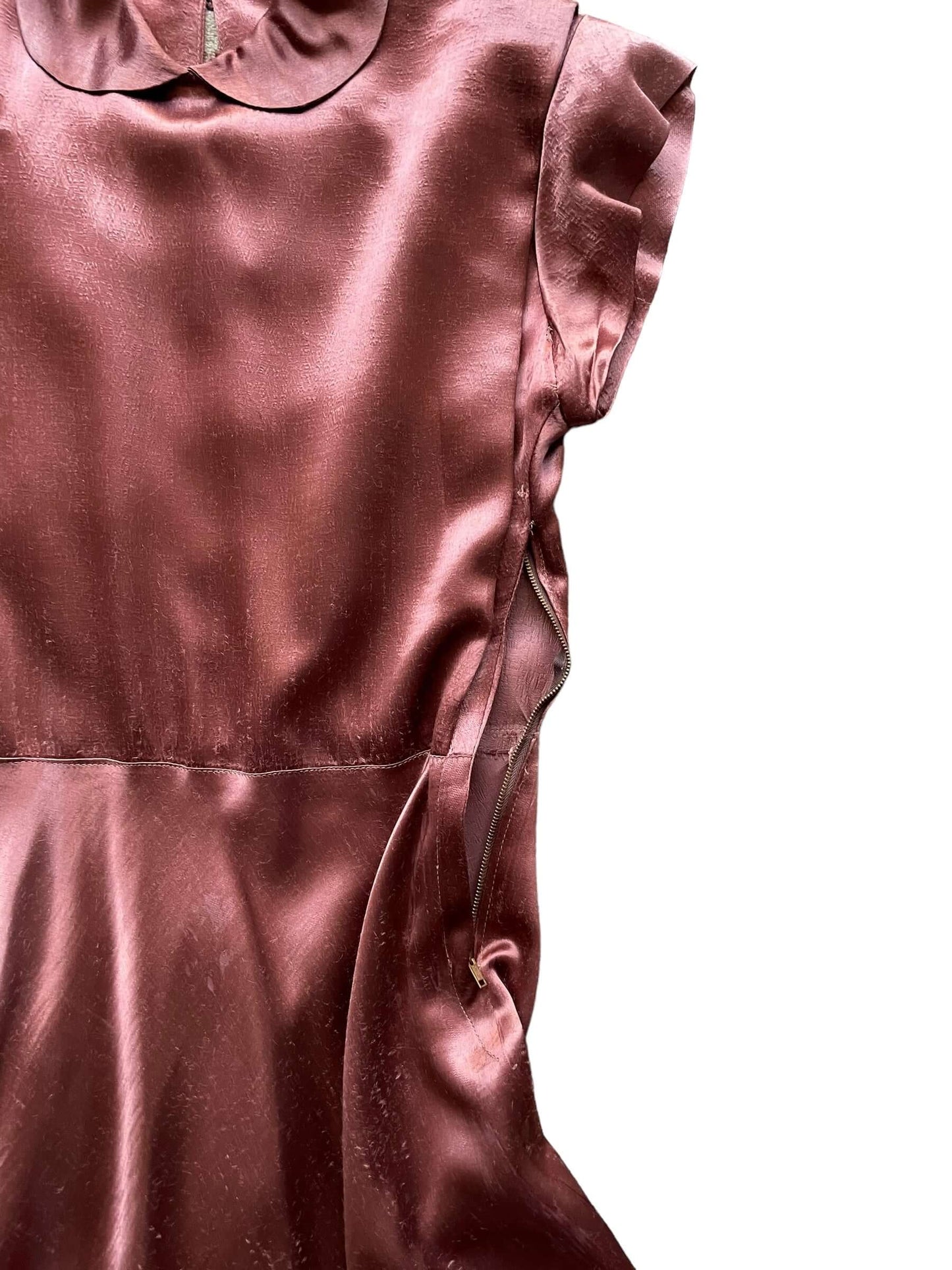Left side zipper view of 1940s Copper Evening Dress M