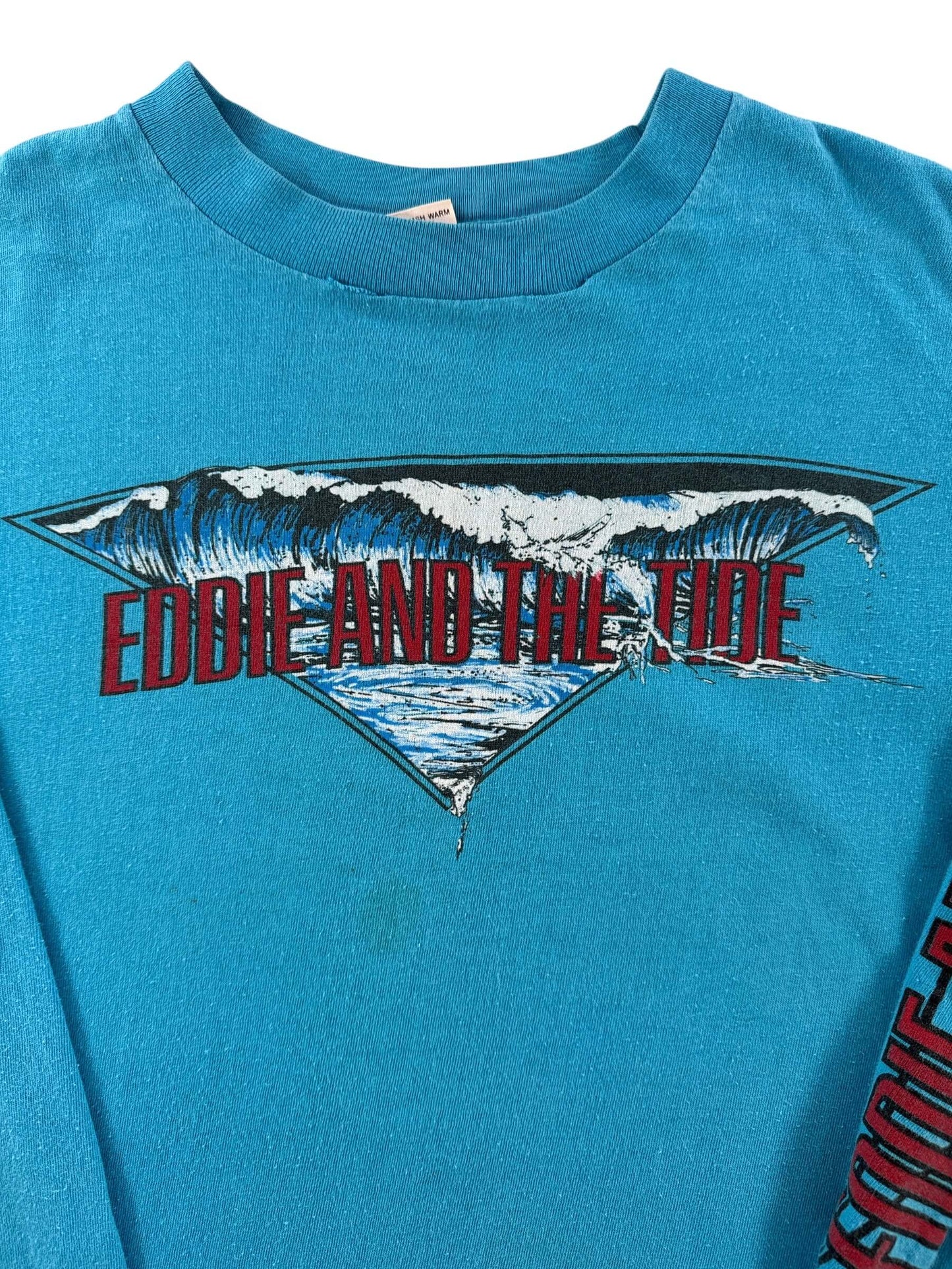 Front graphic on Vintage 80s Eddie and The Tide Band LS Tee SZ S
