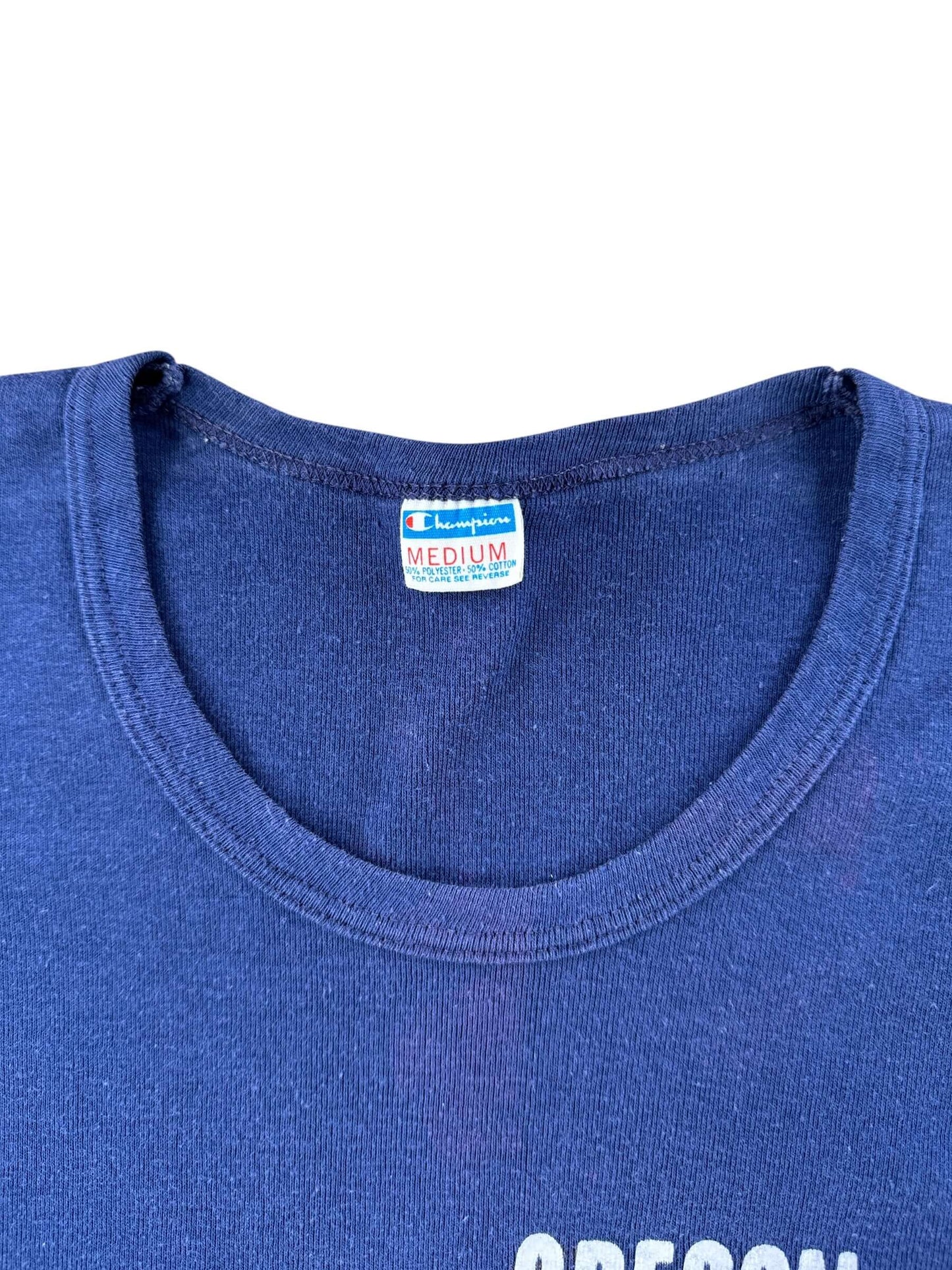 Collar on Vintage Champion Blue Bar Oregon Tee SZ M (Fits XXS)