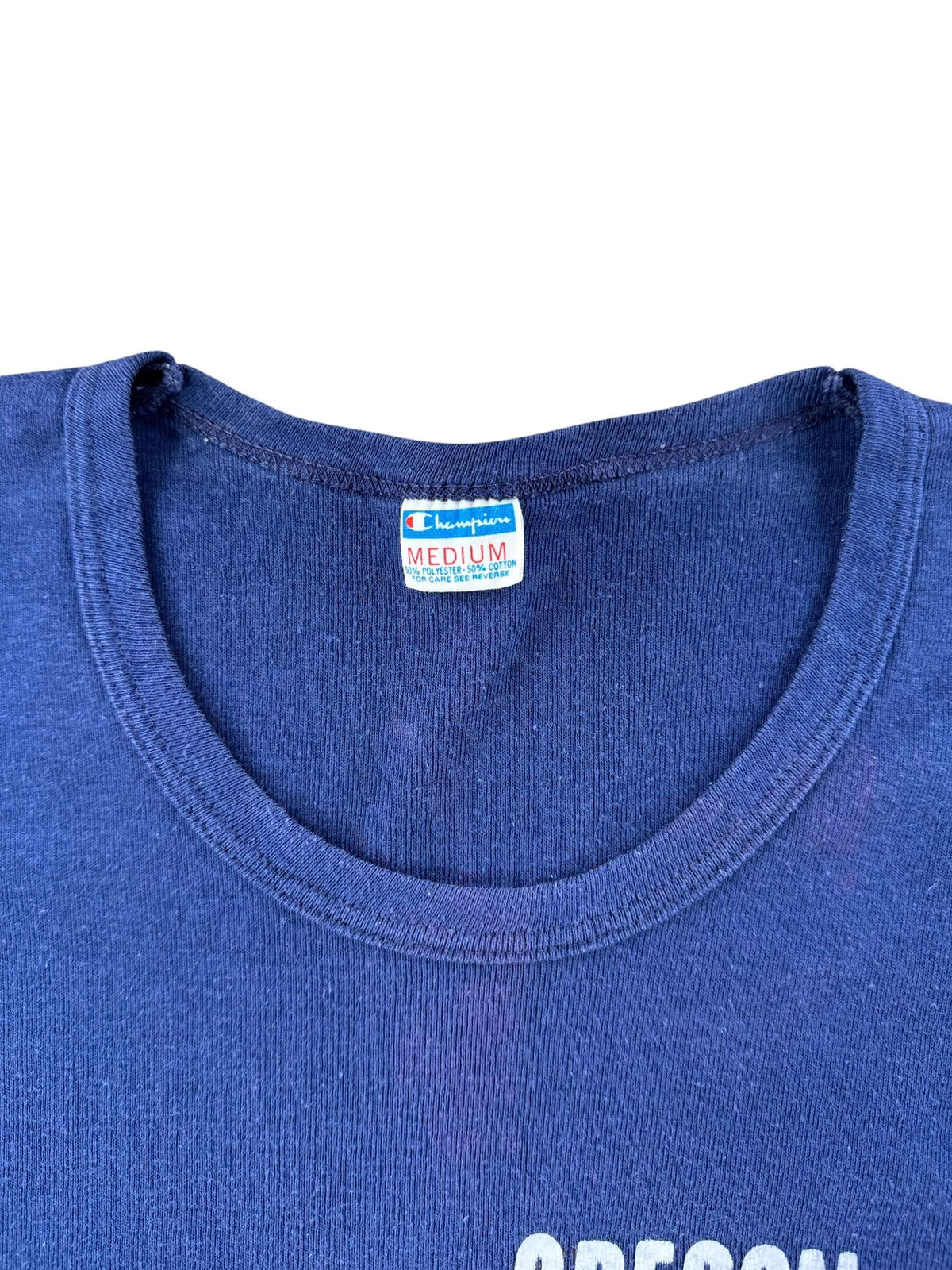 Collar on Vintage Champion Blue Bar Oregon Tee SZ M (Fits XXS)