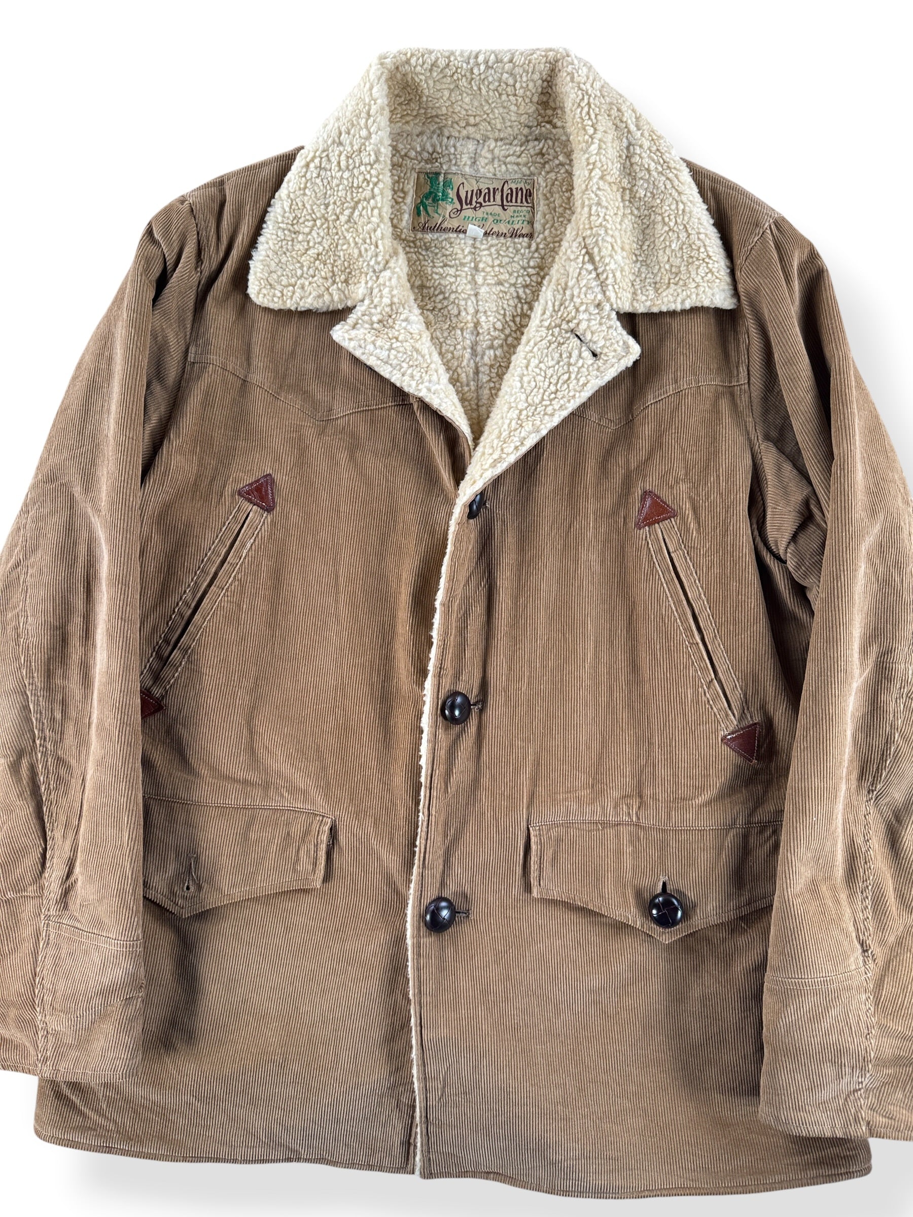 Front Close Up of Repro Sugar Cane Corduroy Sherpa Lined Coat SZ L