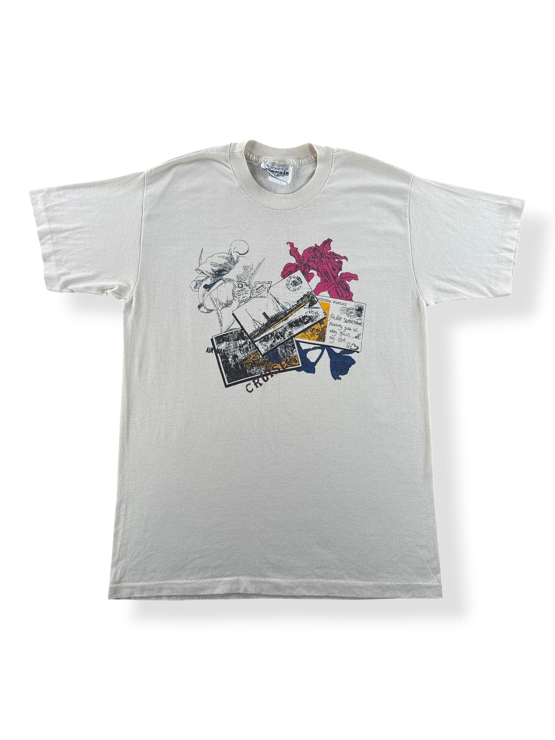 Front of Vintage Tahiti Postcard Tee SZ L (Fits M)