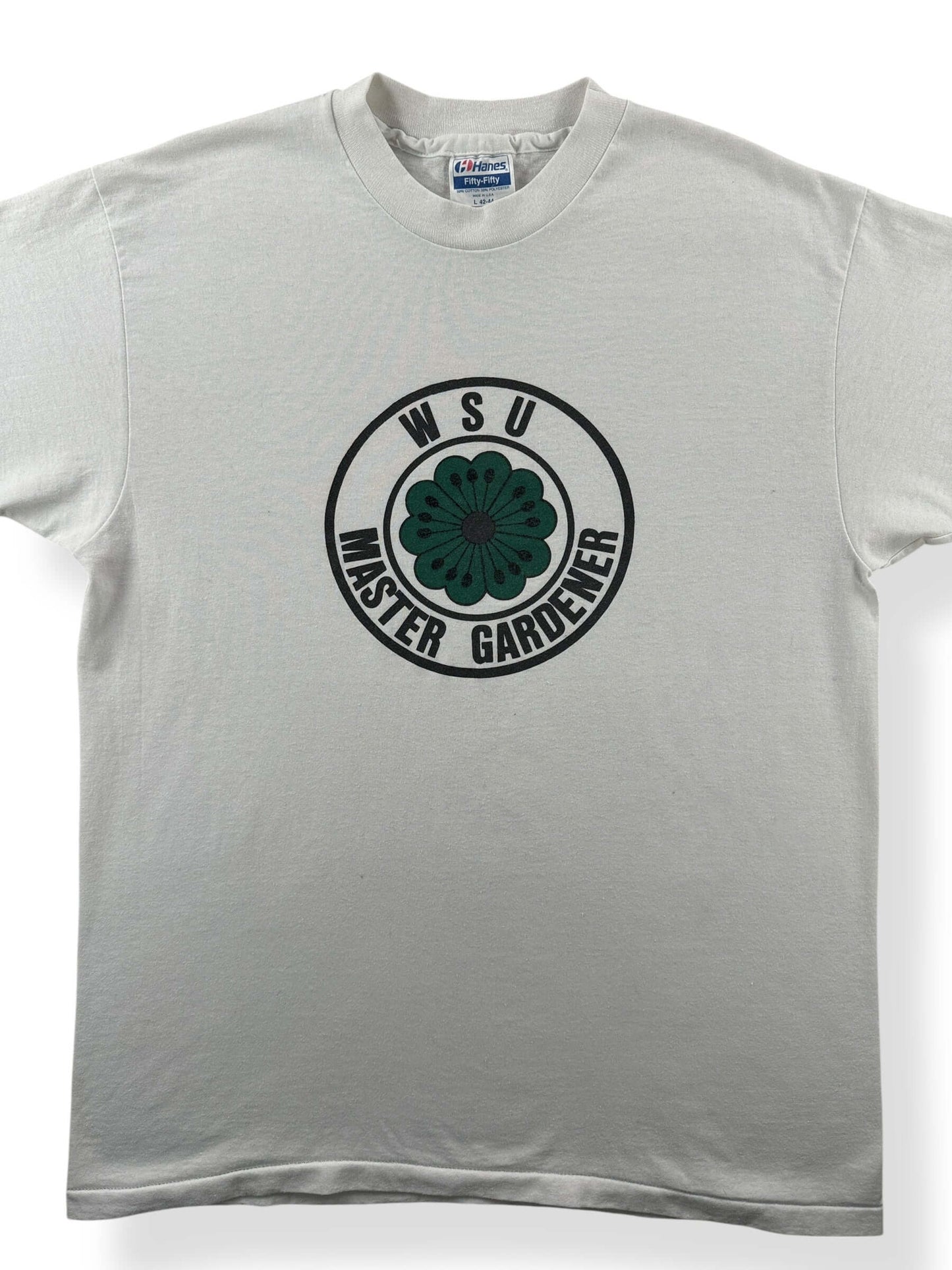 Front Close Up of Vintage WSU Master Gardener Tee SZ L