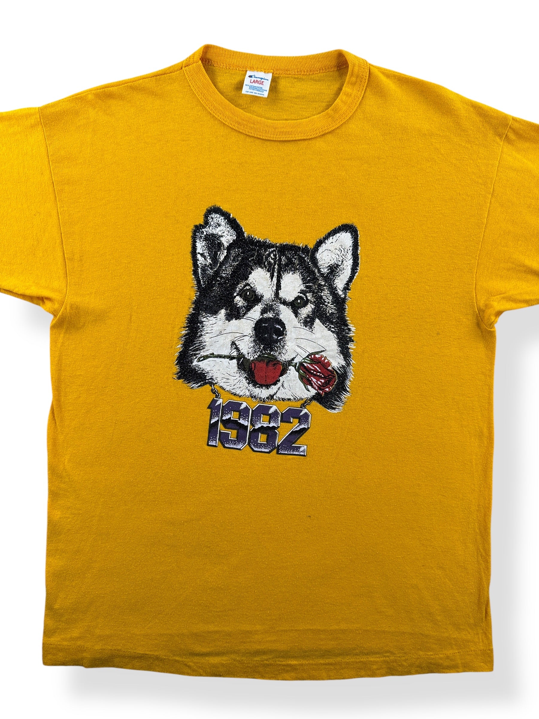 Front Close Up of Vintage 1982 Huskies Champion Rose Bowl Tee SZ L (Fits M)