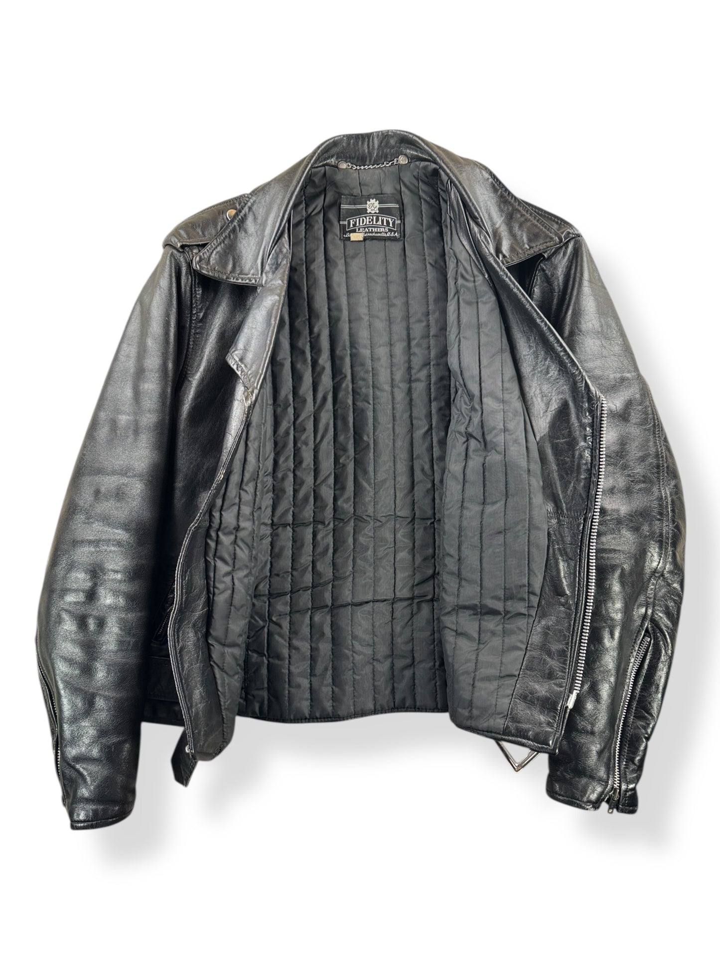 Inside of Vintage Fidelity Leathers Biker Jacket SZ 42