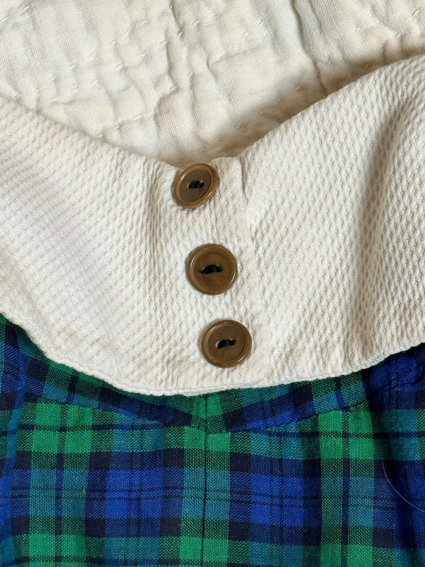 Button collar view of 1950s Plaid Cotton Bathing Suit S