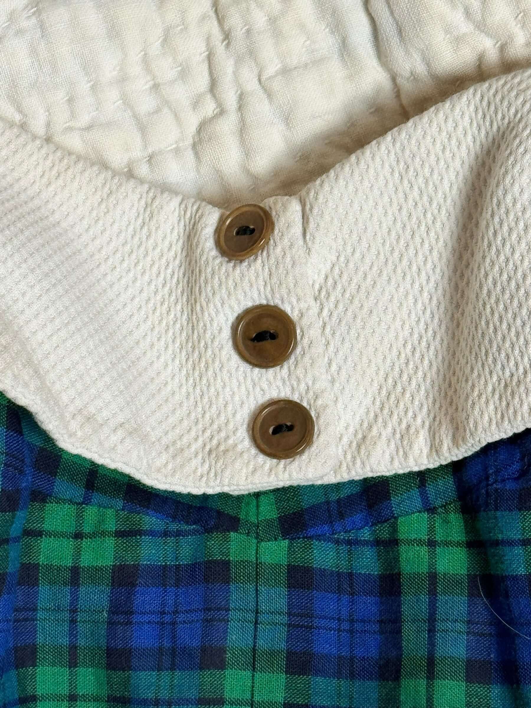 Button collar view of 1950s Plaid Cotton Bathing Suit S